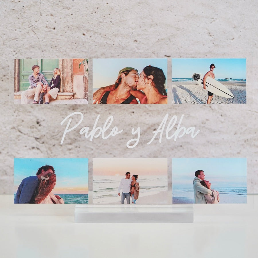 Placa personalizada con 6 fotos, dedicatoria central | Cristal Plaque | regalo original y personalizado | regalo para pareja | qué regalar a mi pareja | regalo romántico | San Valentín