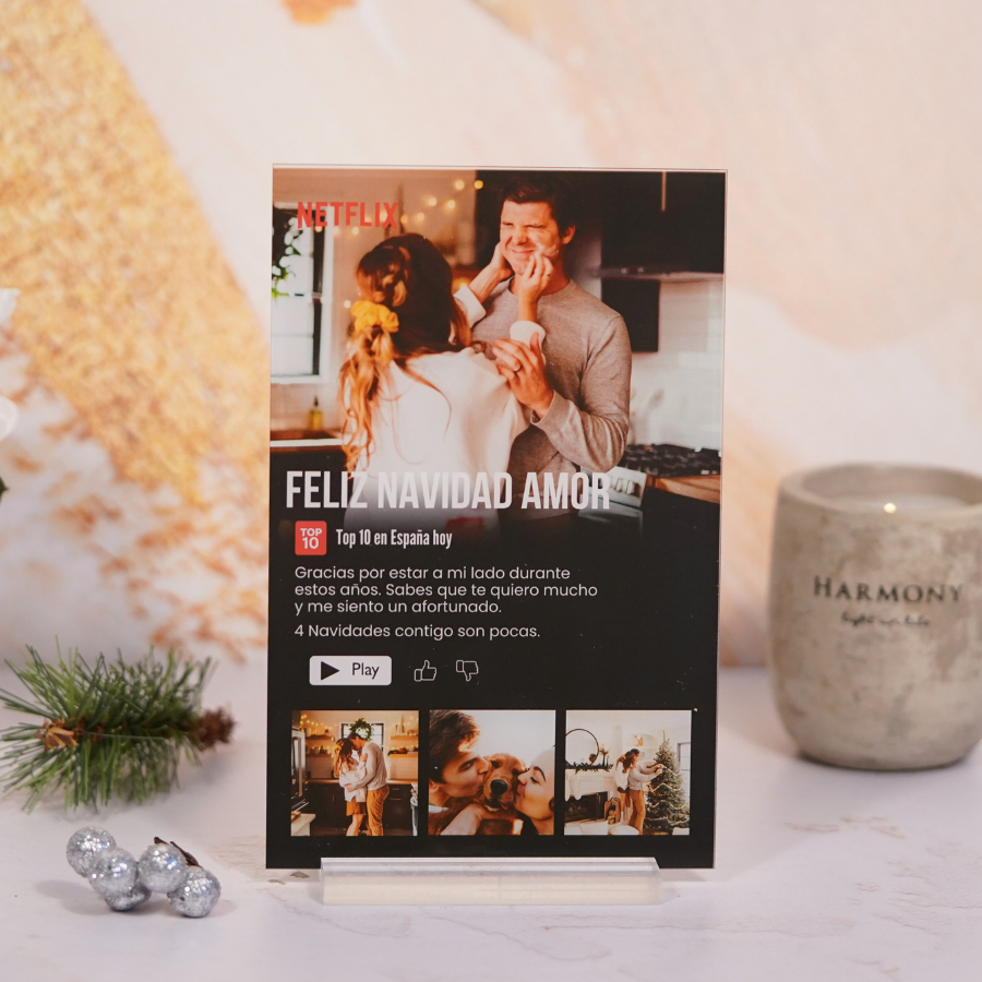 Placa de Metacrilato con diseño cinematográfico Netflix Navidad personalizada con dedicatoria Idea de regalo personalizado romántico para parejas