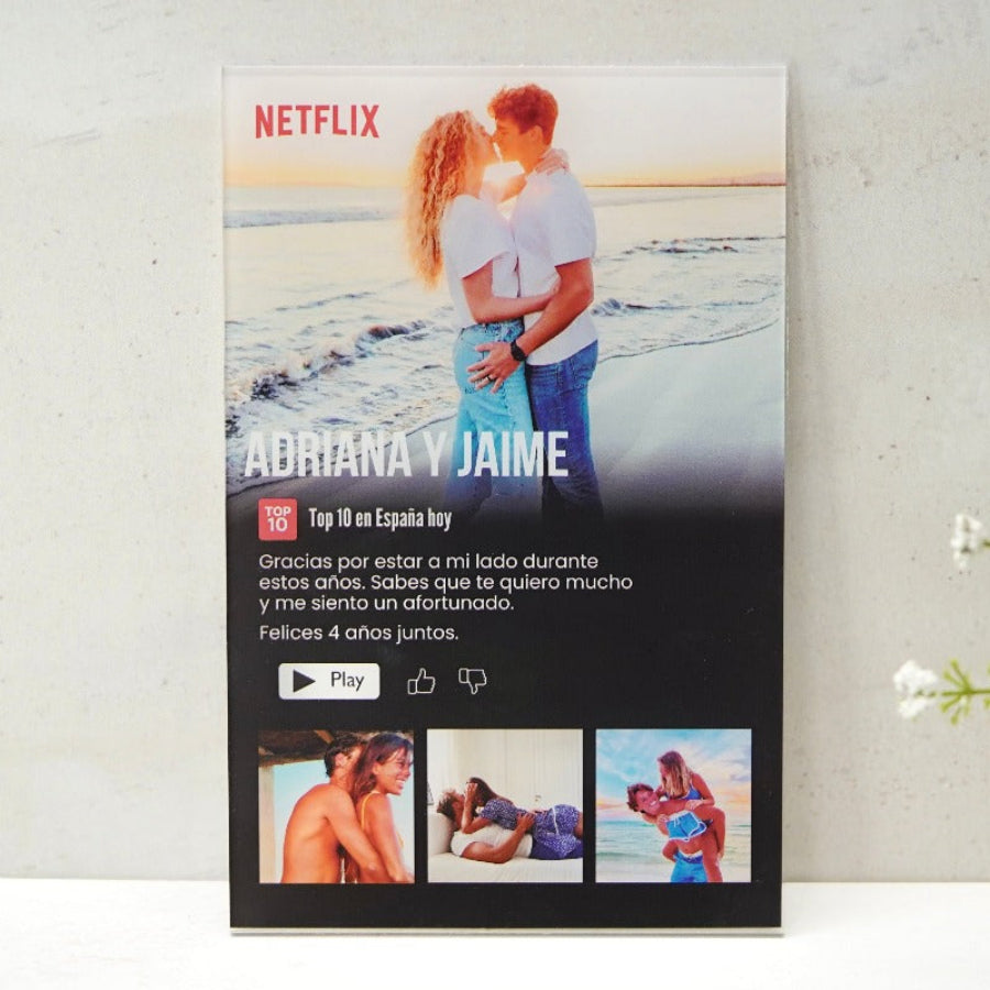 Placa de Metacrilato con diseño cinematográfico Netflix, Cristal Plaque, personalizada con dedicatoria Idea de regalo personalizado romántico para parejas