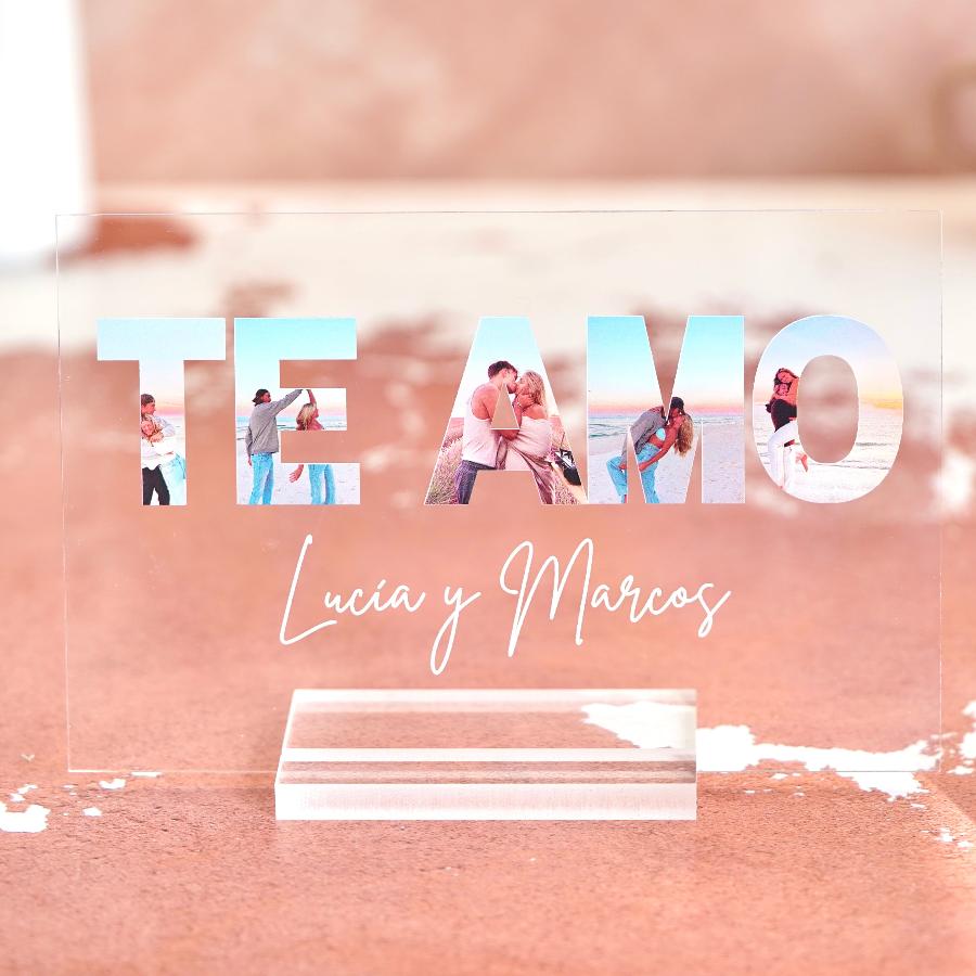 Placa personalizada TE AMO | idea regalos pareja | Cristal Plaque | regalo romántico enamorados | texto y fotografías personalizado | idea San Valentín