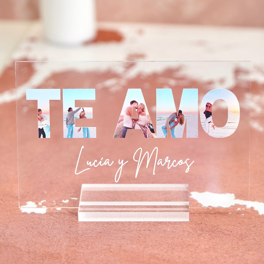 Placa personalizada TE AMO | idea regalos pareja | Cristal Plaque | regalo romántico enamorados | texto y fotografías personalizado | idea San Valentín