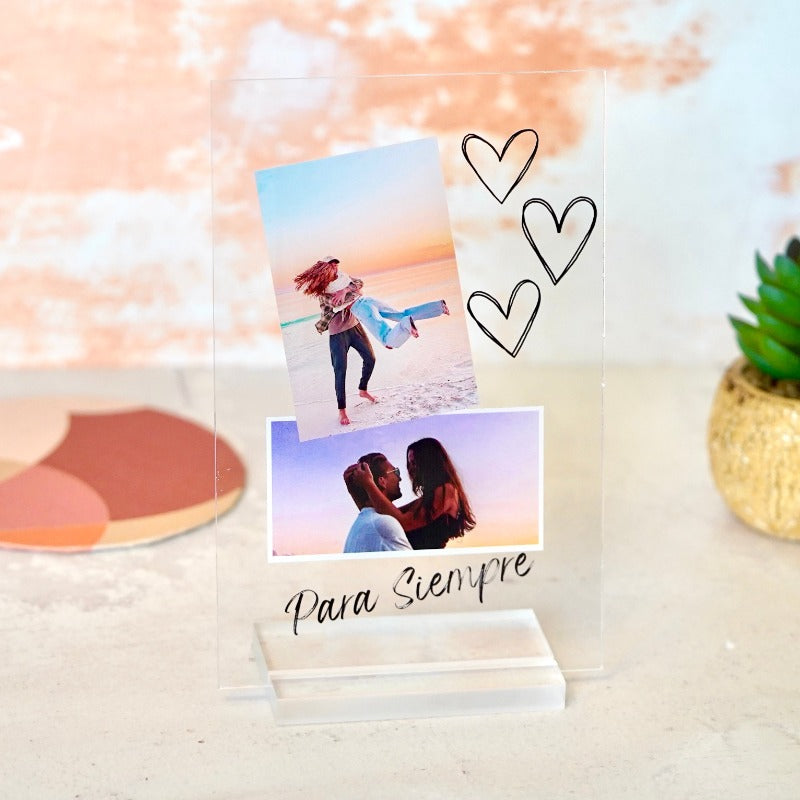Placa con fotos como regalo con frase bonita para San Valentín. Navidades o un aniversario.