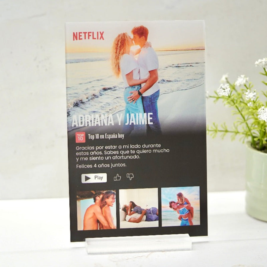 Placa de Metacrilato con diseño cinematográfico Netflix, Cristal Plaque, personalizada con dedicatoria Idea de regalo personalizado romántico para parejas
