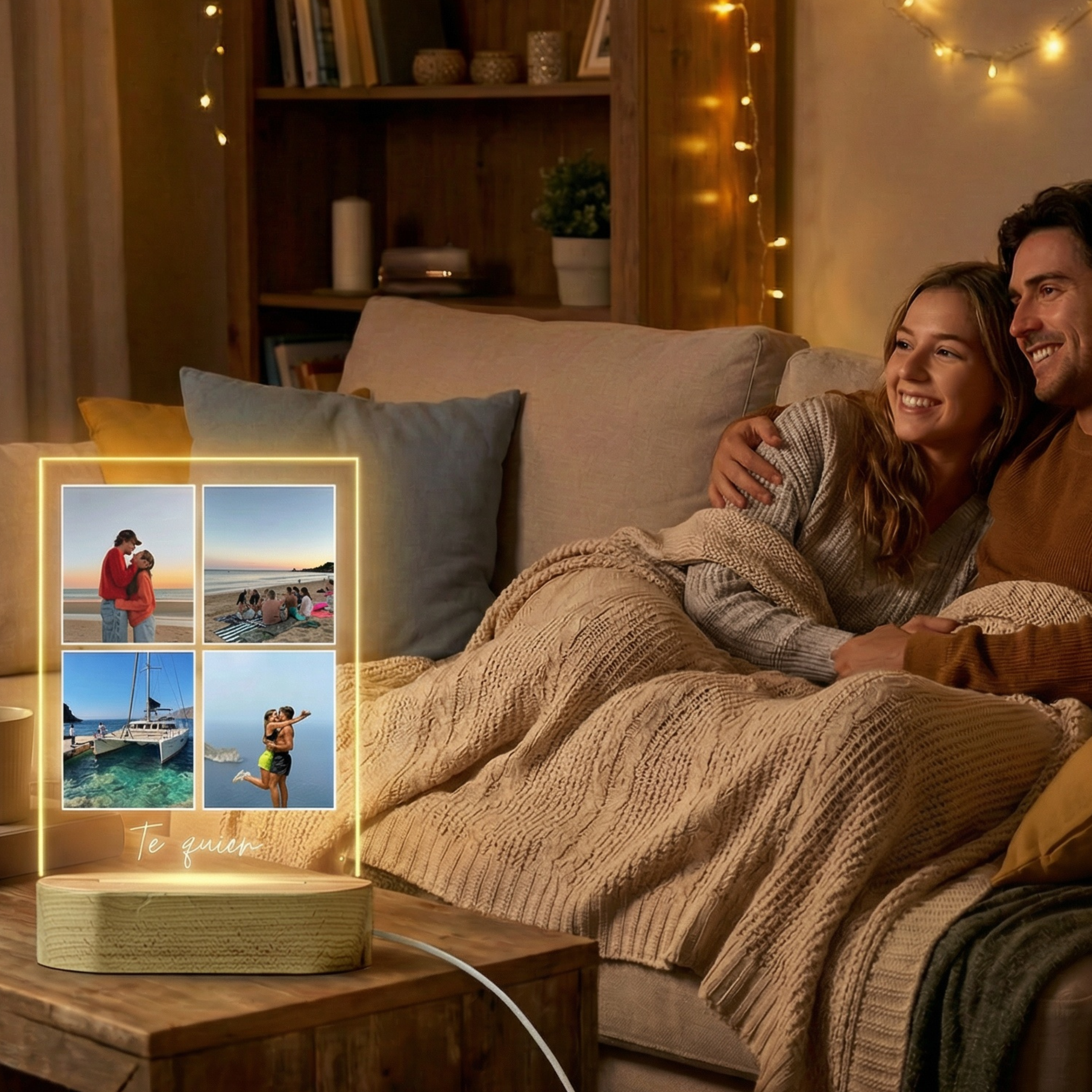 Lámpara 4 Fotos con dedicatoria vertical