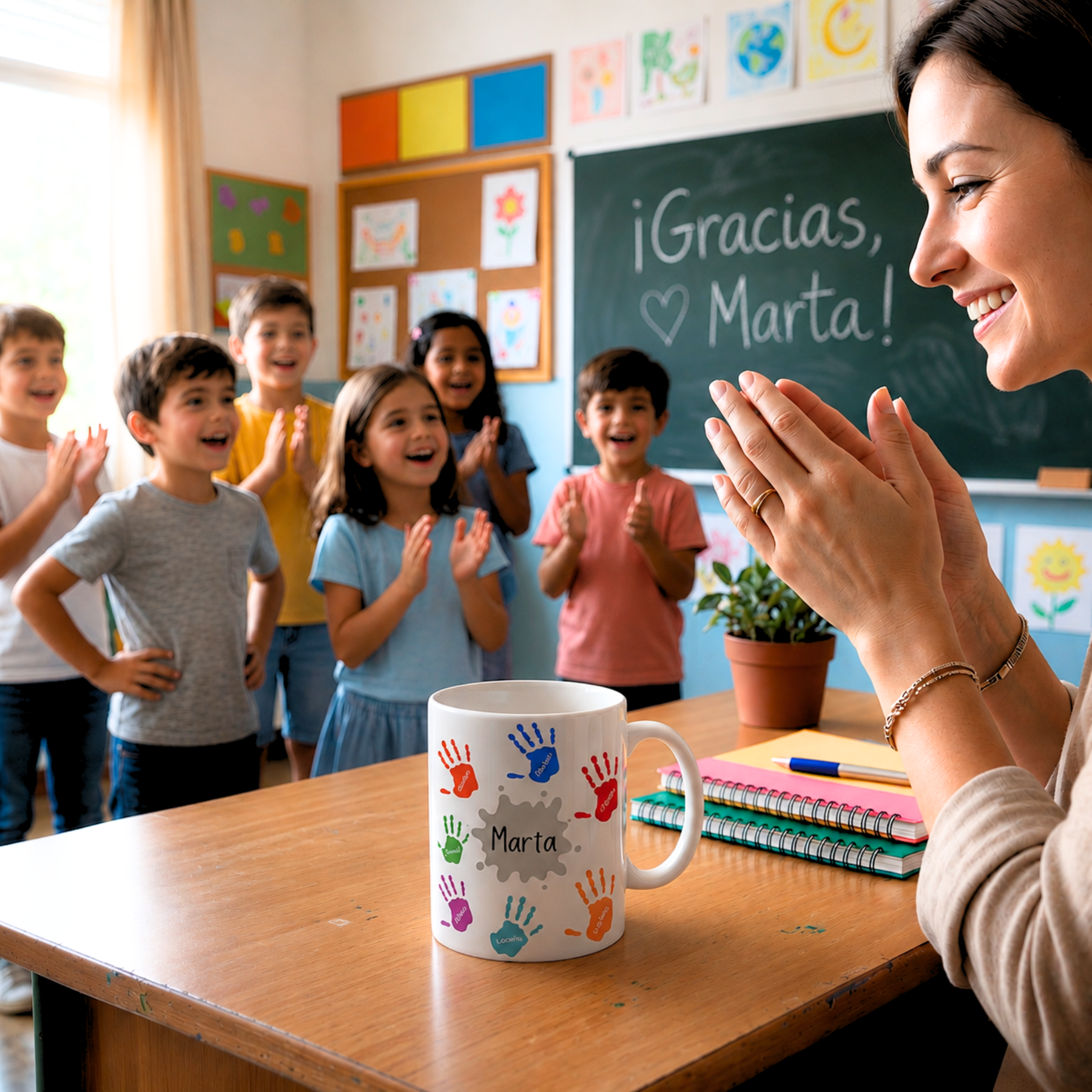 Taza Personalizada con Nombres y manos de colores