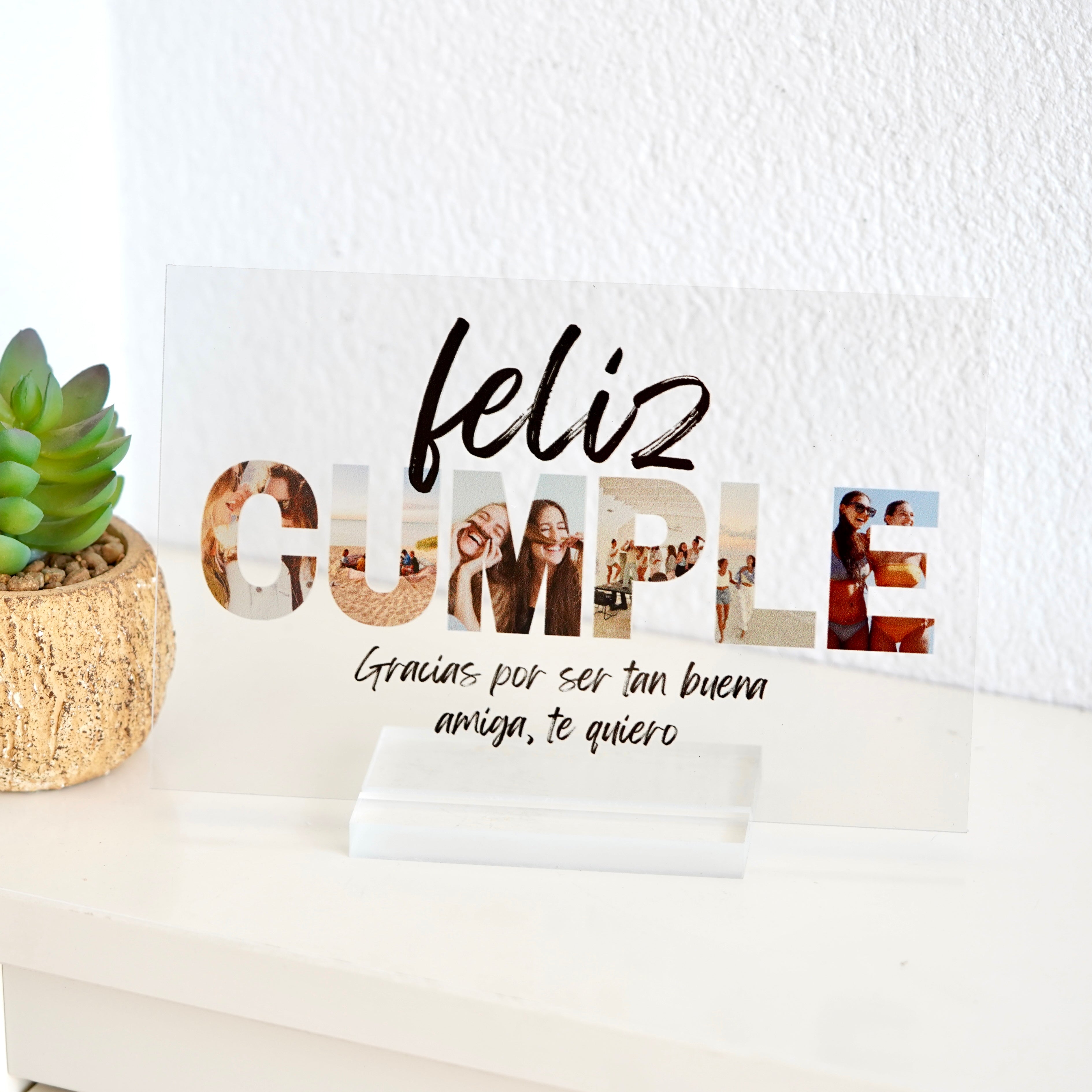 Regalo de cumpleaños para tus amigos y amigas con fotos y dedicatoria especial , placa personalizada original, idea de cumpleaños | Cristal Plaque