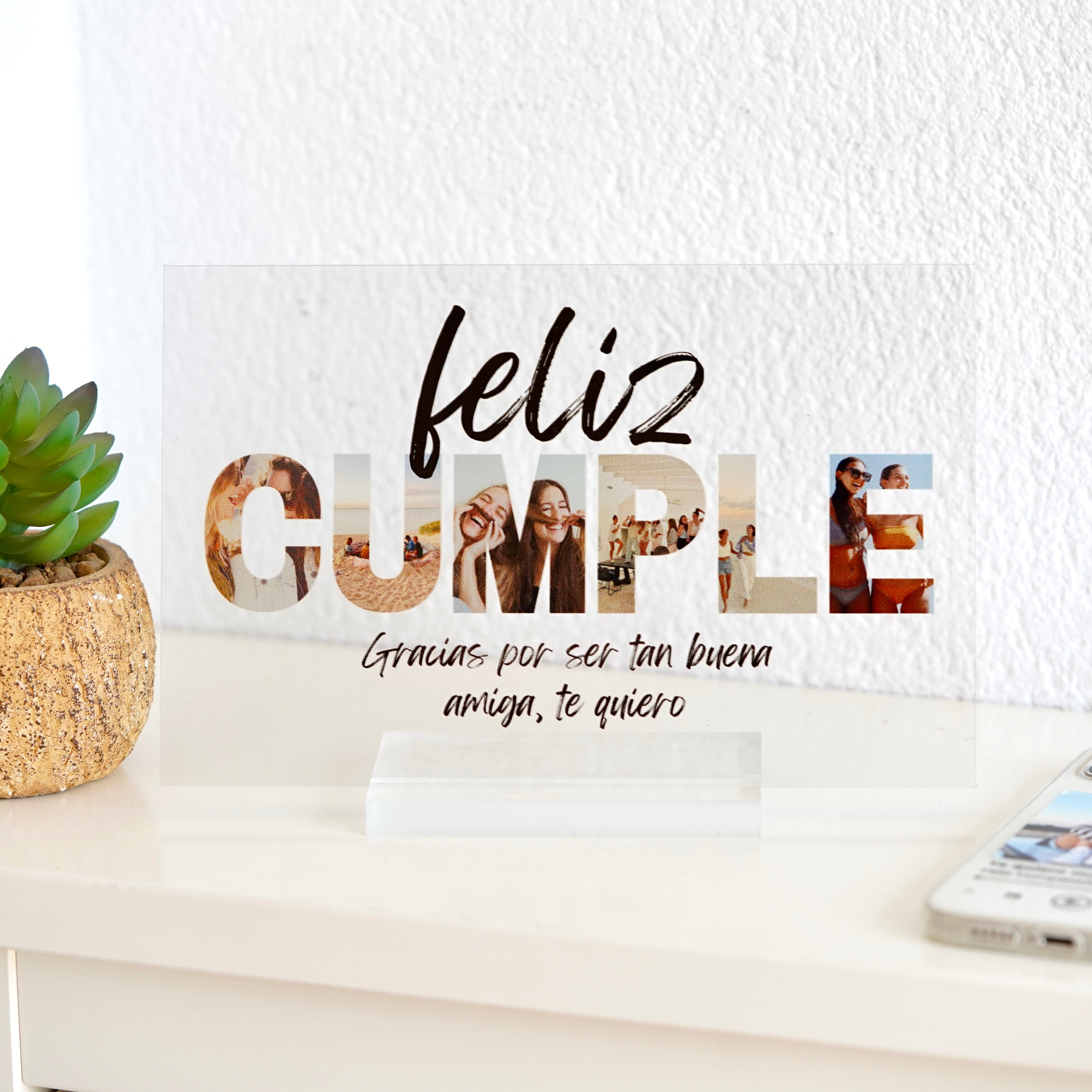 Regalo de cumpleaños para tus amigos y amigas con fotos y dedicatoria especial , placa personalizada original, idea de cumpleaños | Cristal Plaque