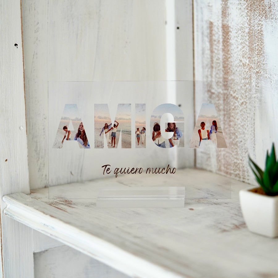 Placa personalizada | Idea de regalo para amigas con fotos y frase personalizadas, dedicatoria, detalle original | Cristal Plaque