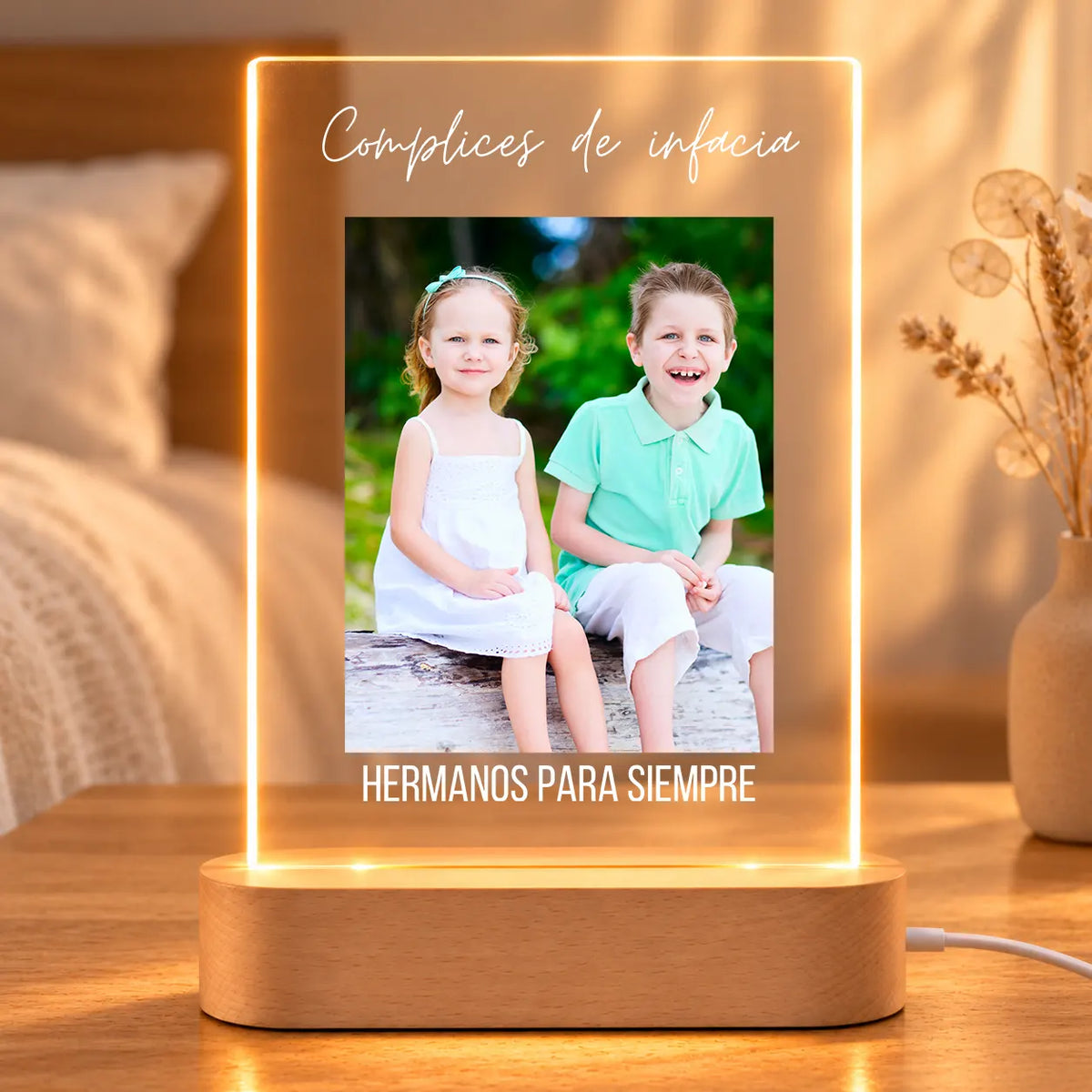 Lámpara Personalizada con Foto y Textos para Hermanos