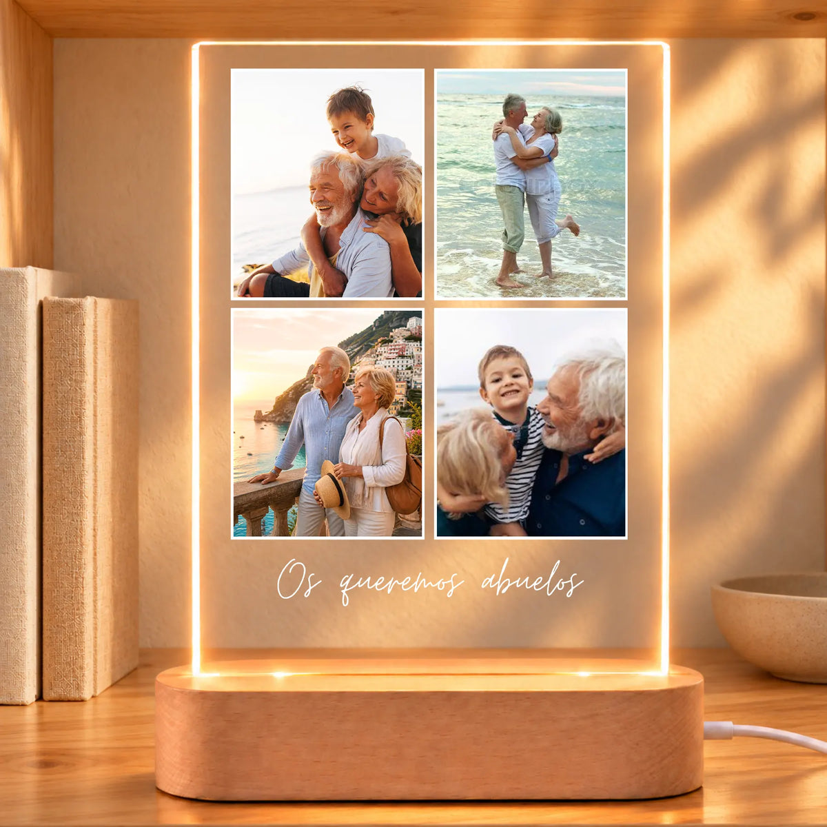 Lámpara Personalizada Vertical con 4 Fotos y Dedicatoria para Abuelos