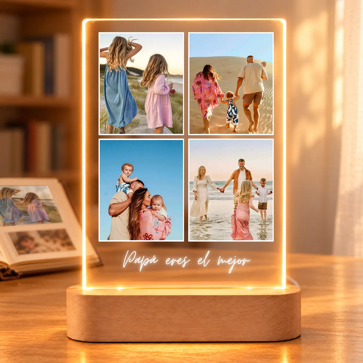 Lámpara Personalizada Vertical con 4 Fotos y Dedicatoria para Padres