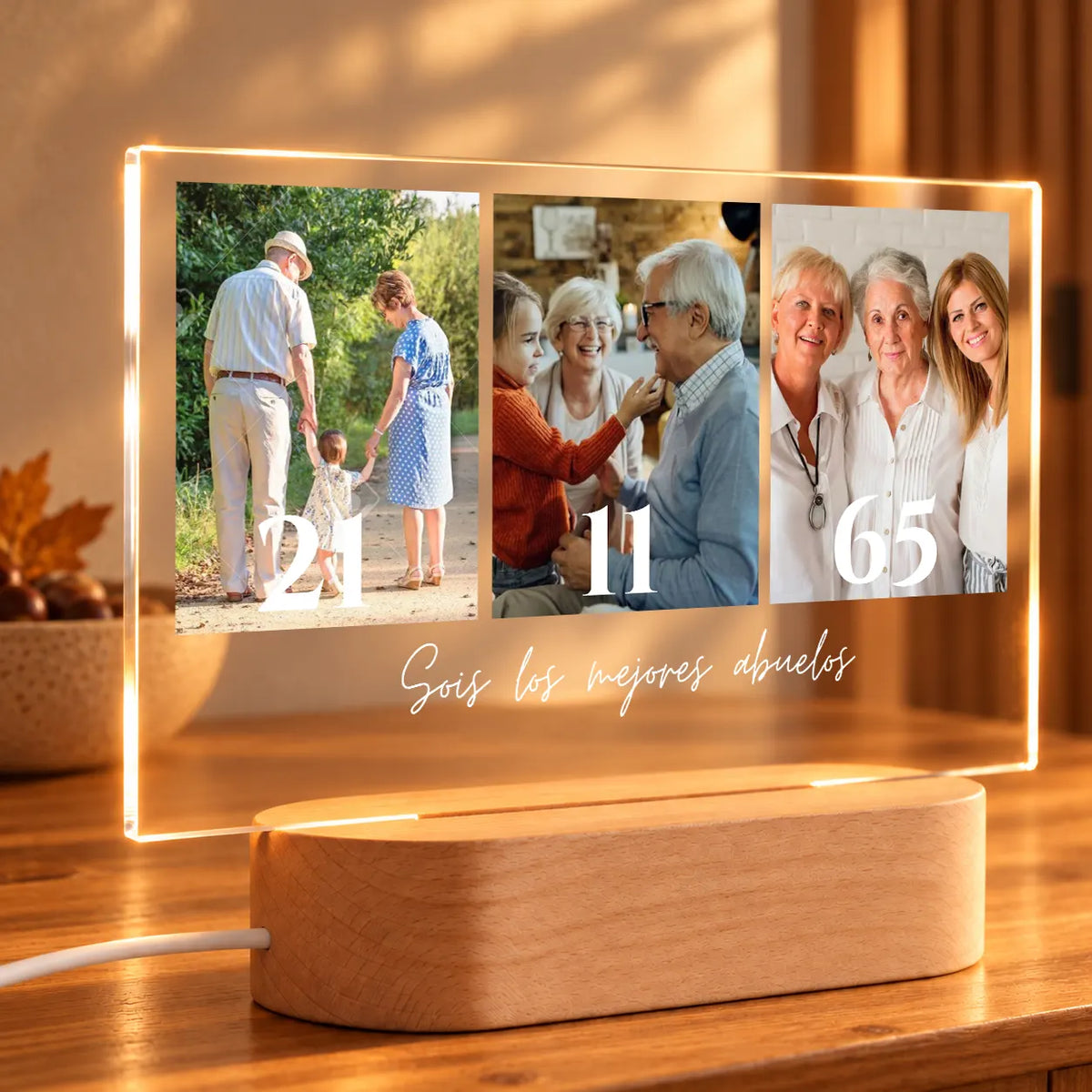 Lámpara Personalizada para Abuelos con 3 Fotos