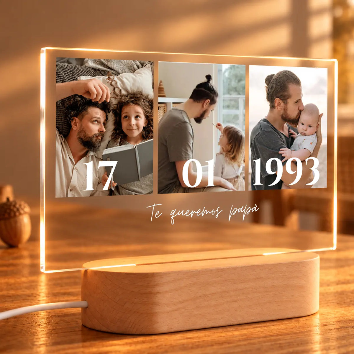 Lámpara Personalizada para Papá con 3 Fotos