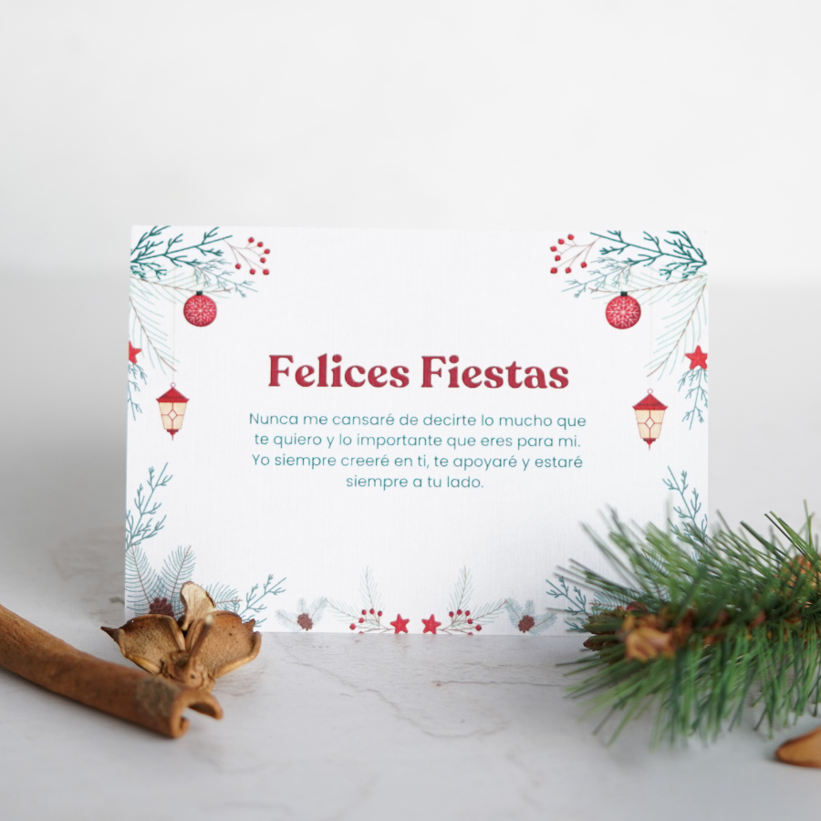 Un añadido perfecto para estas Navidades, en el cual se le quiere incluir unas frases emotivas. Se puede agregar a cualquier pedido. 