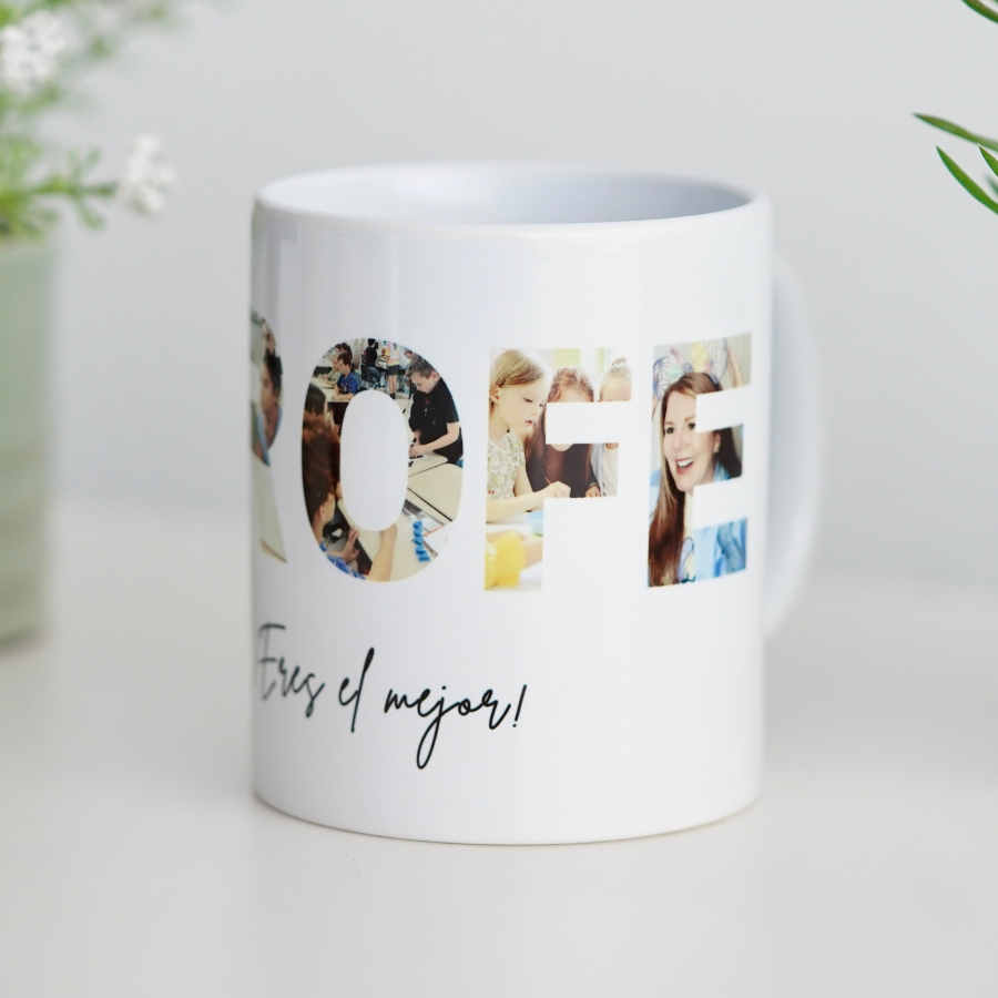 Taza Profe Colores , ¿Buscas un regalo original de fin de curso? 🎁 Descubre nuestras tazas personalizadas para profesores: especiales, emotivas y listas en 48h. ¡Sorprende a tu profe favorito!