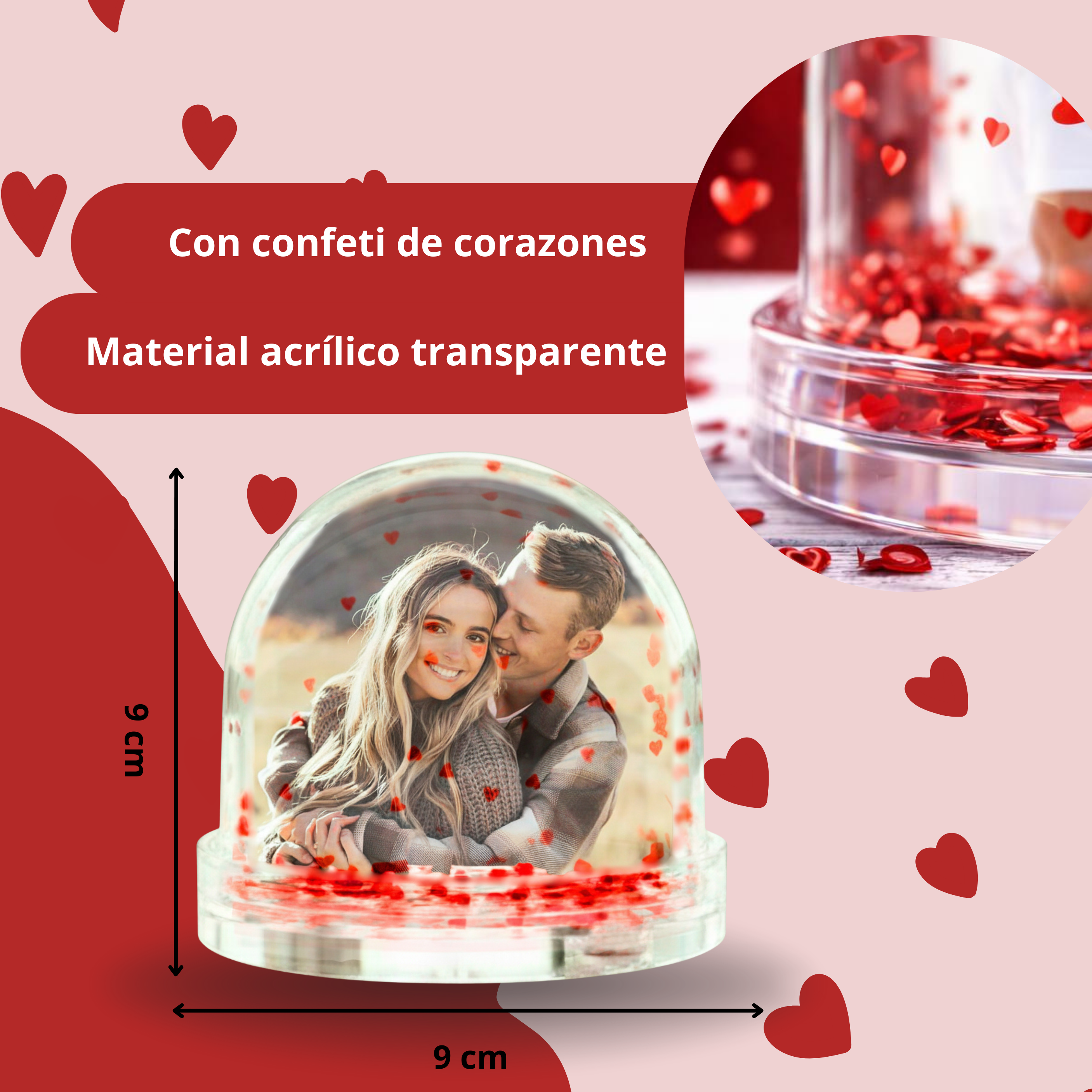 Bola de Agua Personalizada con Corazones San Valentín