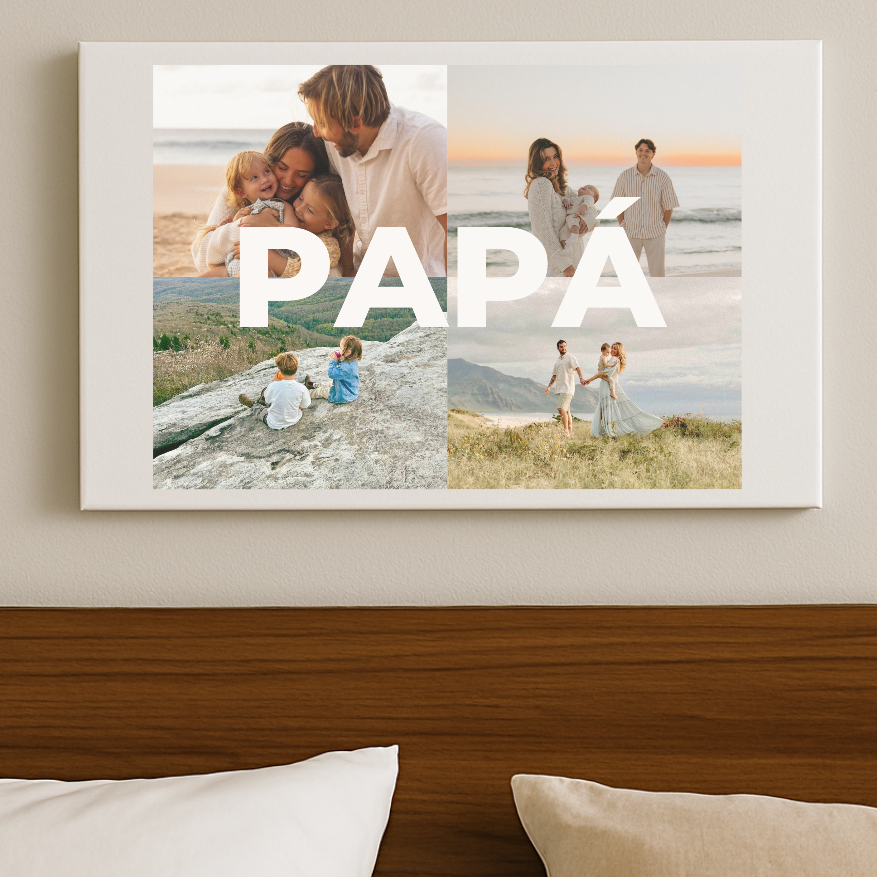 Lienzo 4 fotos con texto PAPÁ en centro