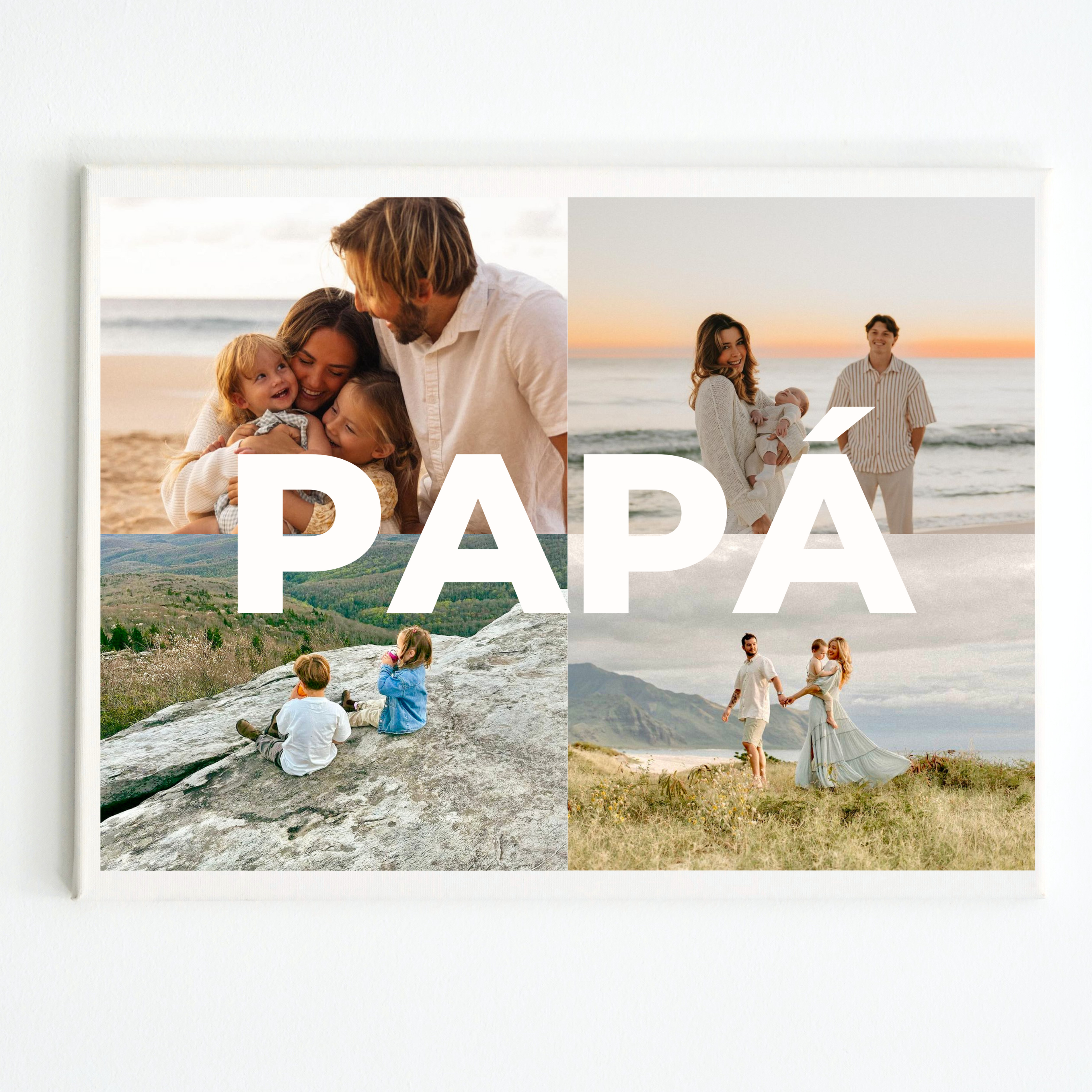 Lienzo 4 fotos con texto PAPÁ en centro