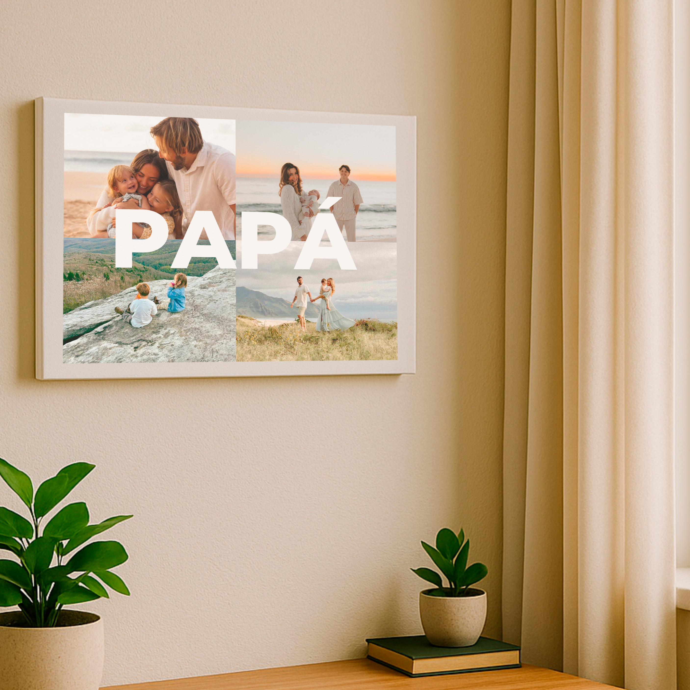 Lienzo 4 fotos con texto PAPÁ en centro