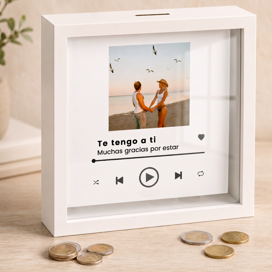 Hucha personalizada con foto y canción especial, regalo original para pareja