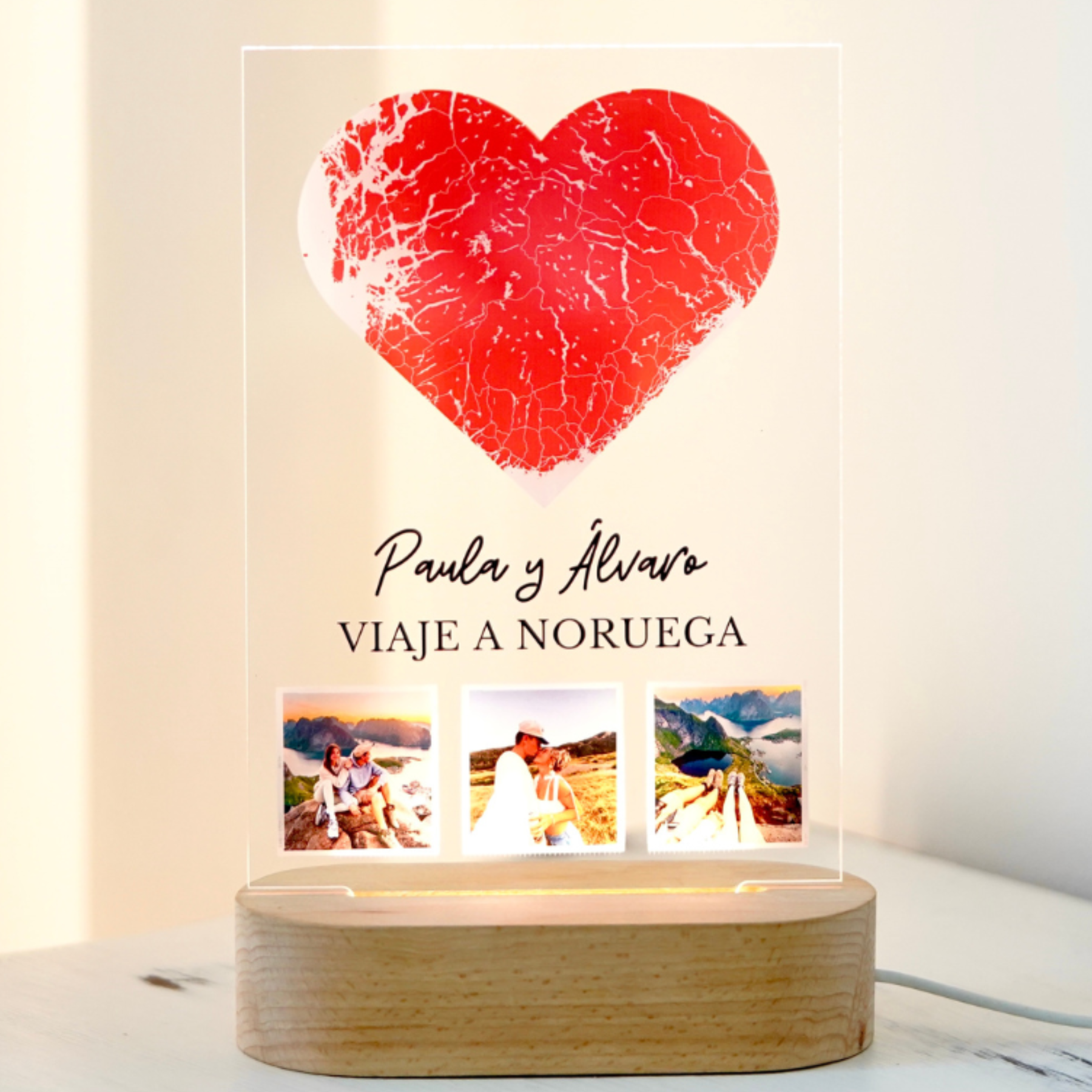 Candeeiro "I Love You" com fotos e base de luz