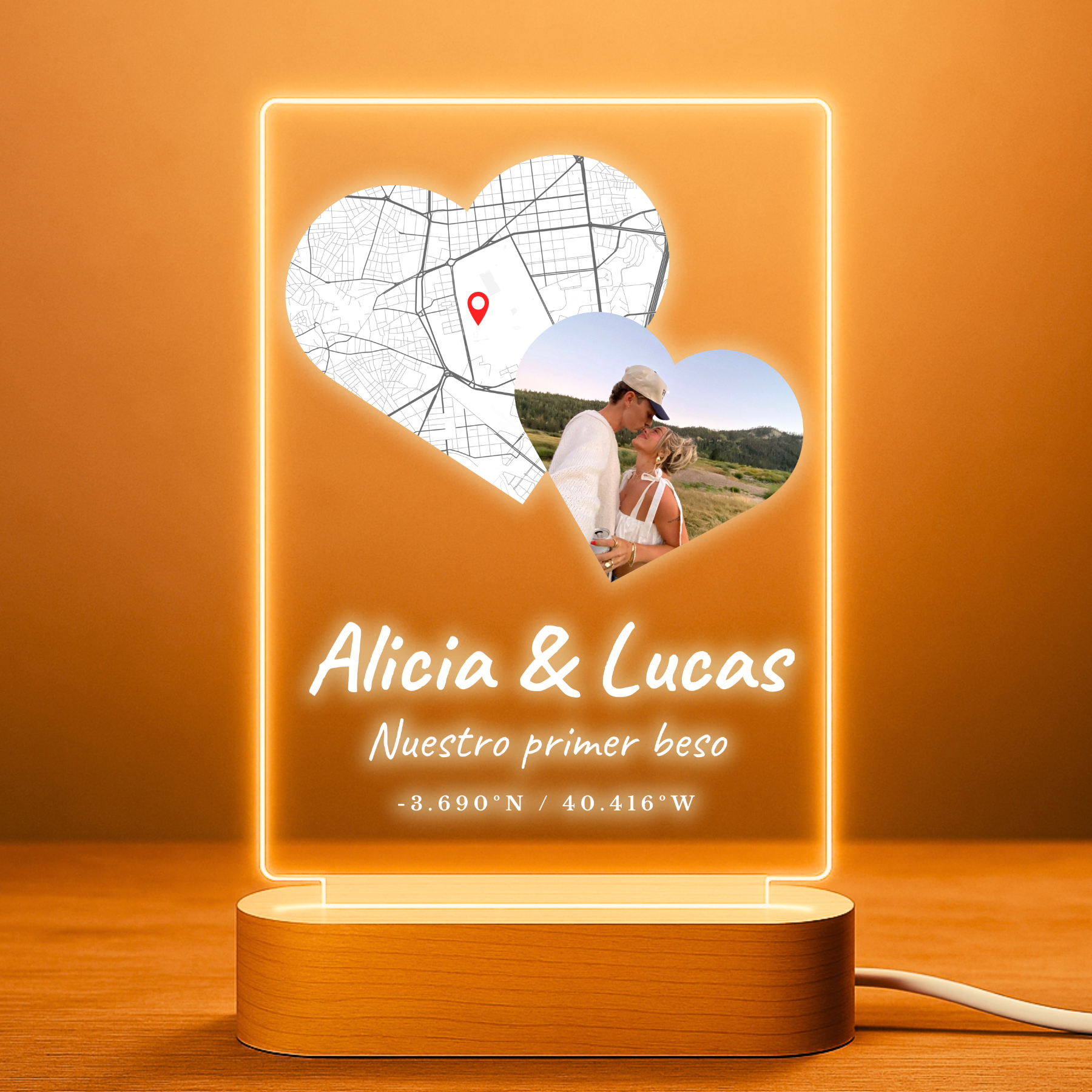 Candeeiro "I Love You" com fotos e base de luz