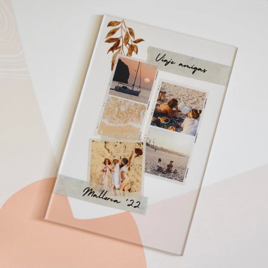 Placa de metacrilato personalizada con collage de fotos y textos de viaje, versión sin marco de luz