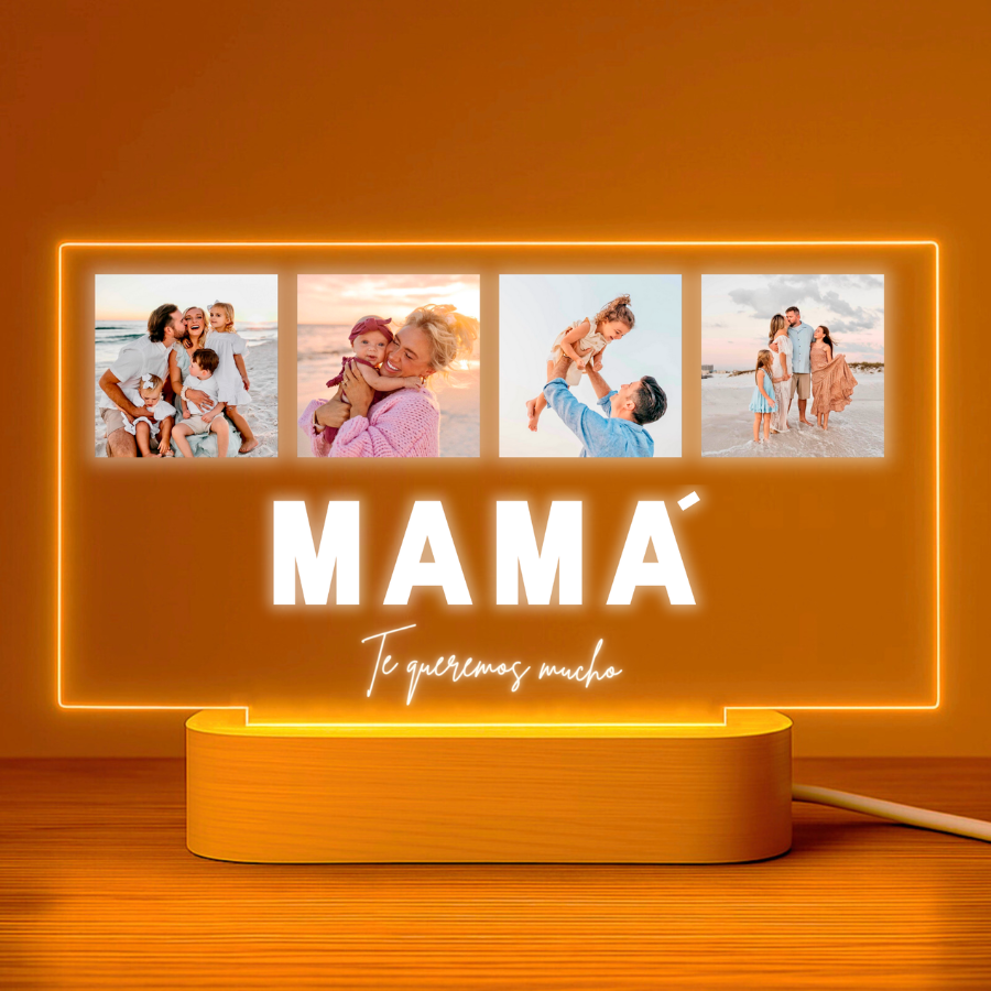 Lámpara personalizada para mamá con 4 fotos y dedicatoria, regalo para el Día de la Madre