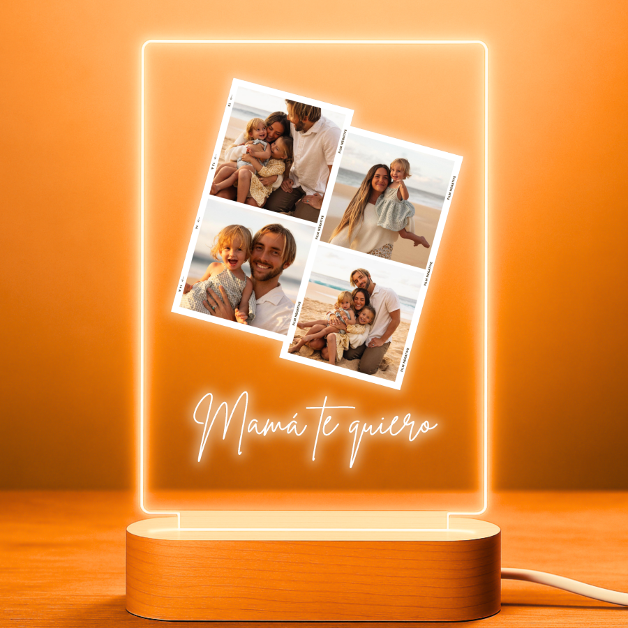 Lámpara personalizada para mamá con 4 fotos y mensaje Mamá te quiero, regalo para el Día de la Madre