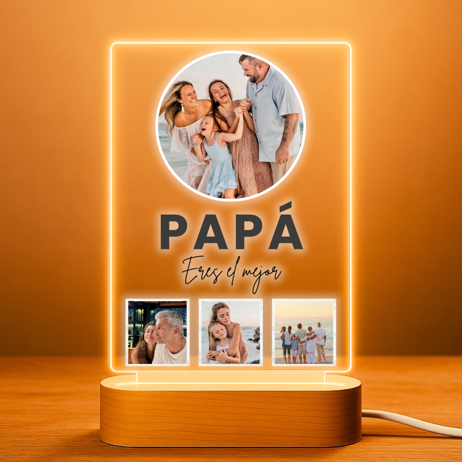 Lámpara personalizada papá con foto circular sobre metacrilato premium