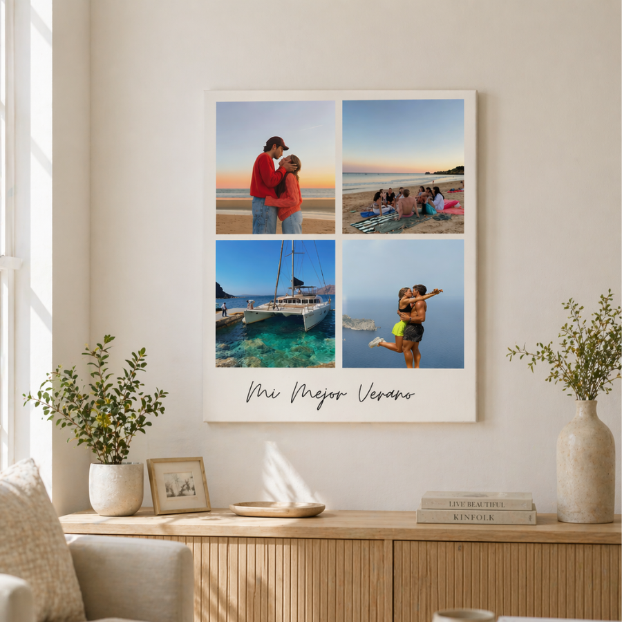 lienzo 4 fotos personalizado vacaciones, regalo ideal para recuerdos, regalo original, regalo personalizado.