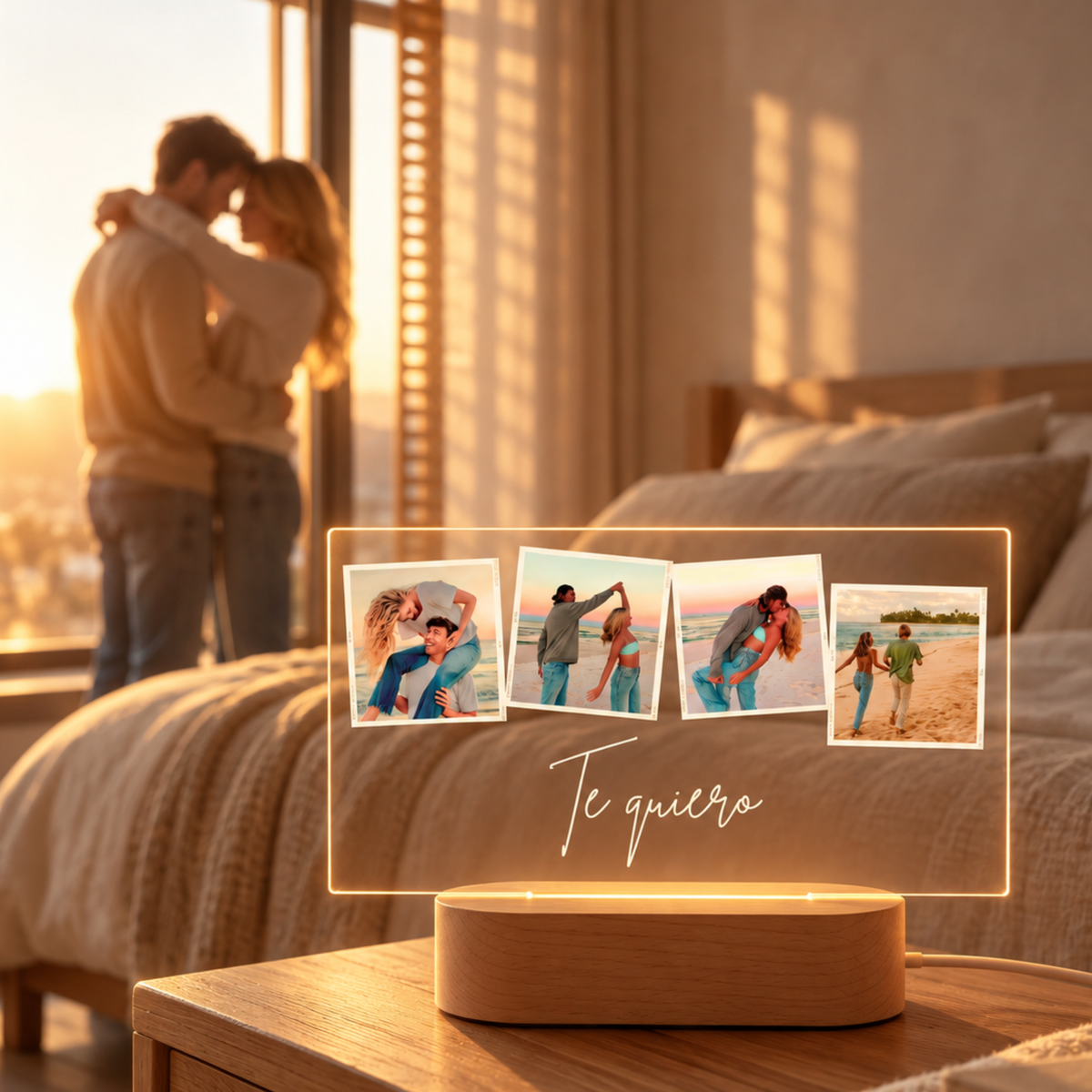 Candeeiro Personalizado com 4 Fotos e Texto para Casais