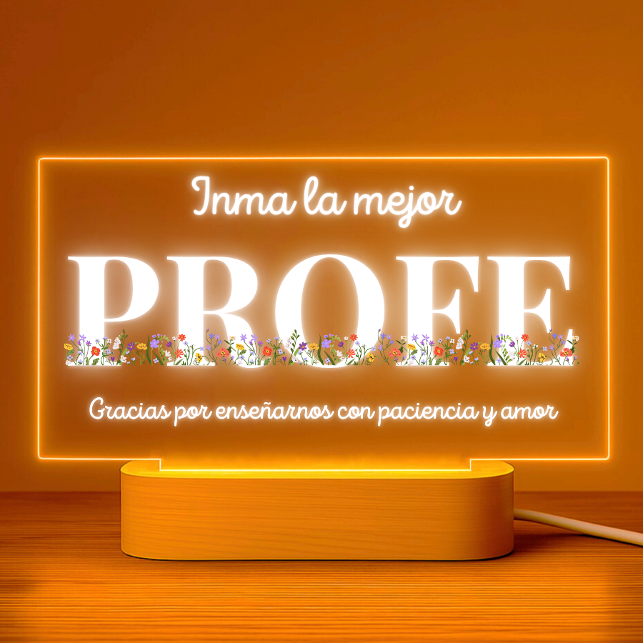 Lámpara profe con flores y dedicatoria