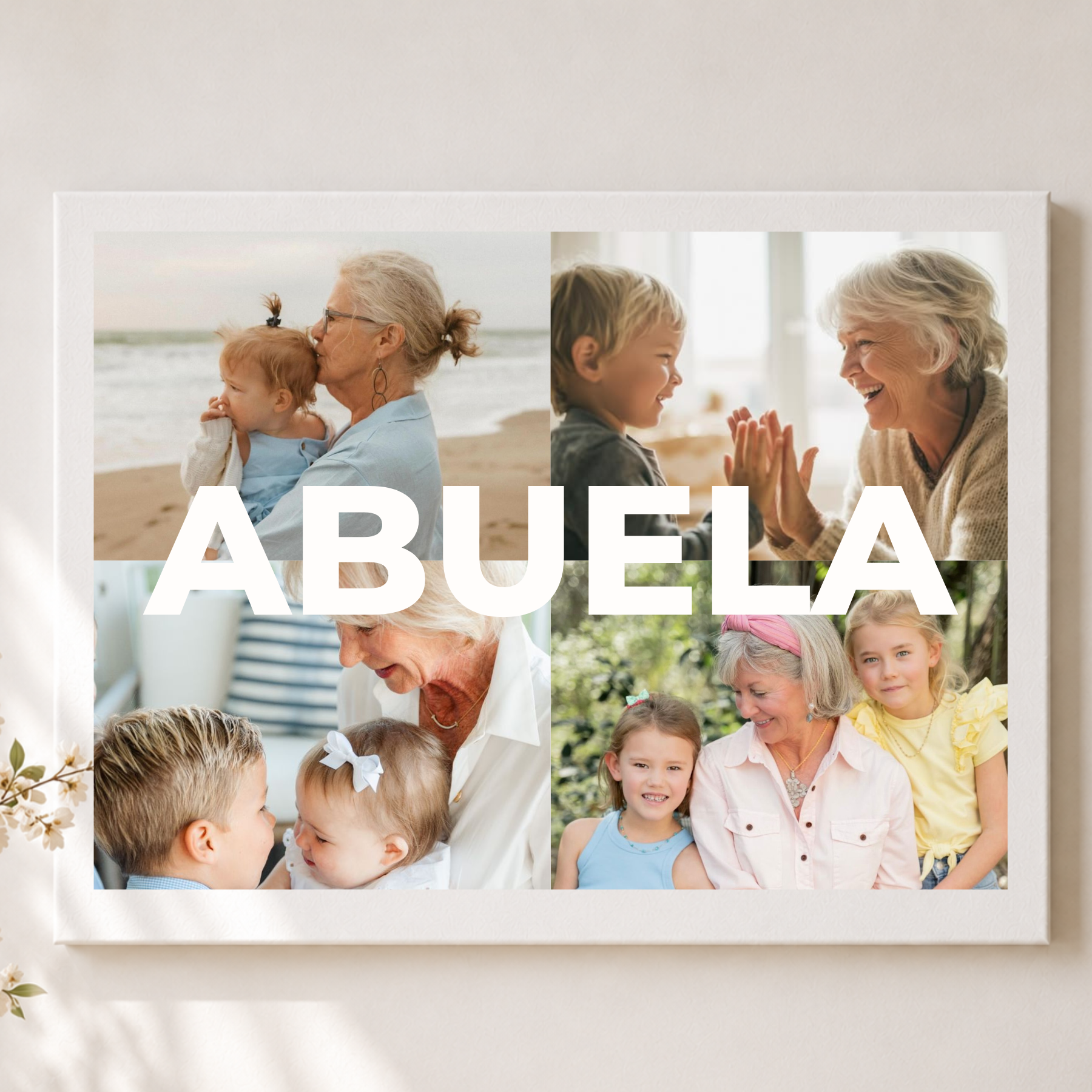 Lienzo Personalizado para Abuela con 4 Fotos y Texto Central