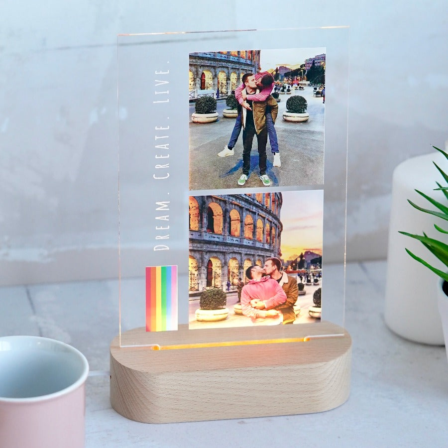 Regalo personalizado para pareja LGTBI con lámpara LED y fotos especiales