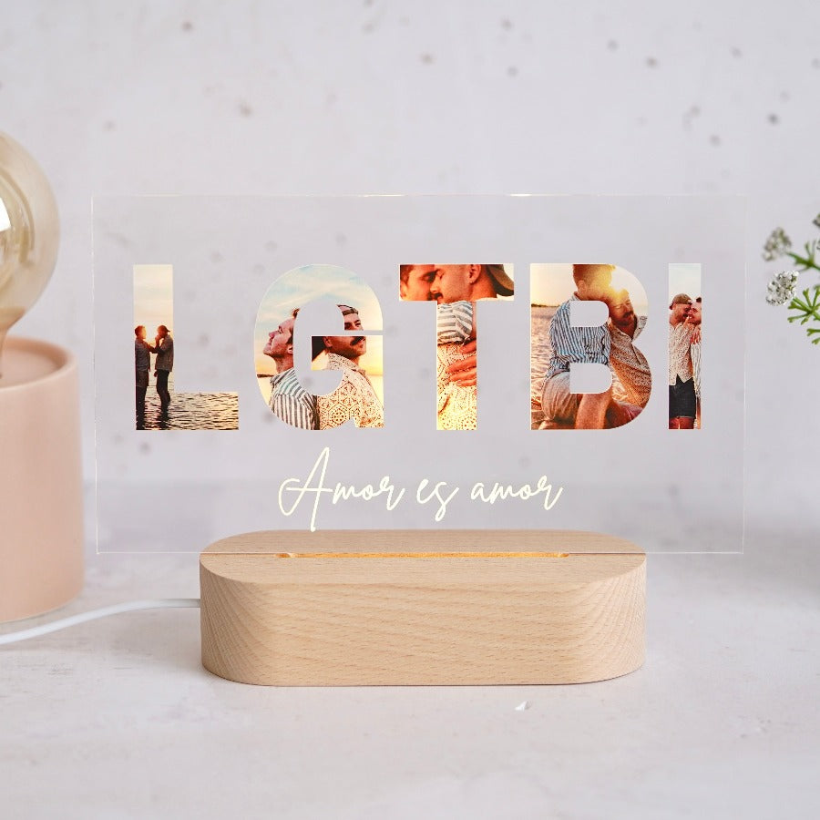 Regalo personalizado para pareja LGTBI lámpara LED y fotos especiales