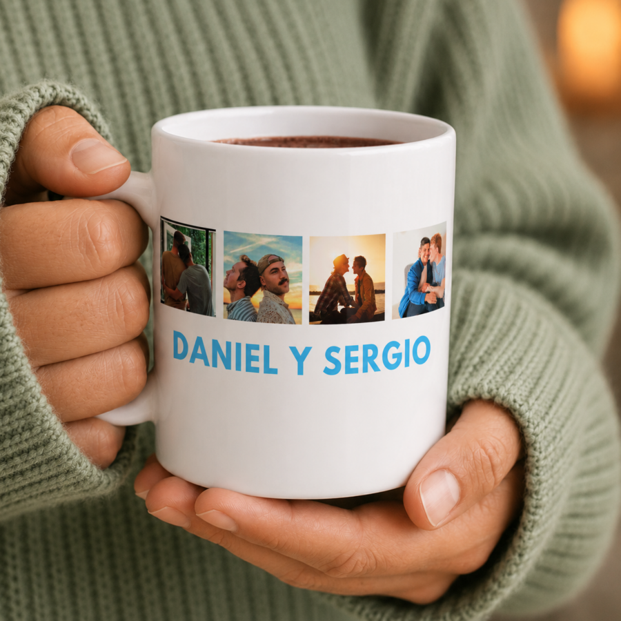Reúne tus mejores recuerdos en una taza única llena de color, amor y orgullo. Personalízala con 6 fotos especiales y crea un regalo original que celebra vuestra historia de una forma emotiva y llena de significado.