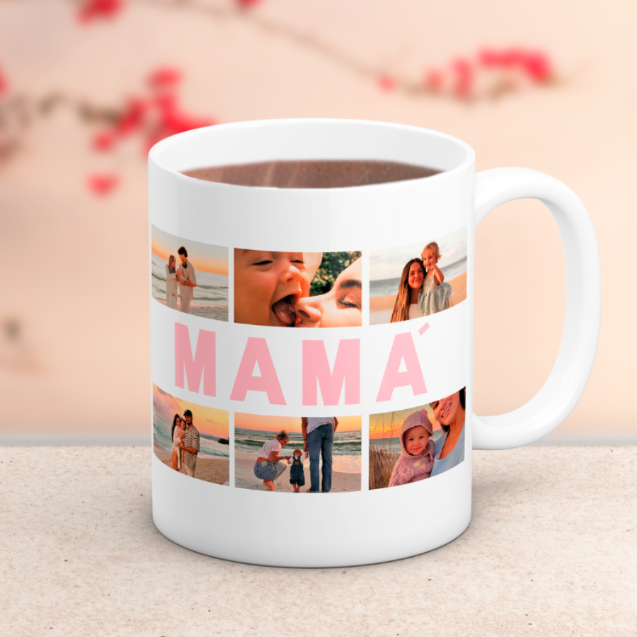 Taza "MAMÁ" collage con 6 fotos ❤️ , ¿Buscas un regalo original para tu madre? 🎁 Descubre nuestras tazas personalizadas para tu persona favorita: especiales, emotivas y listas en 48h. ¡Le encantará!
