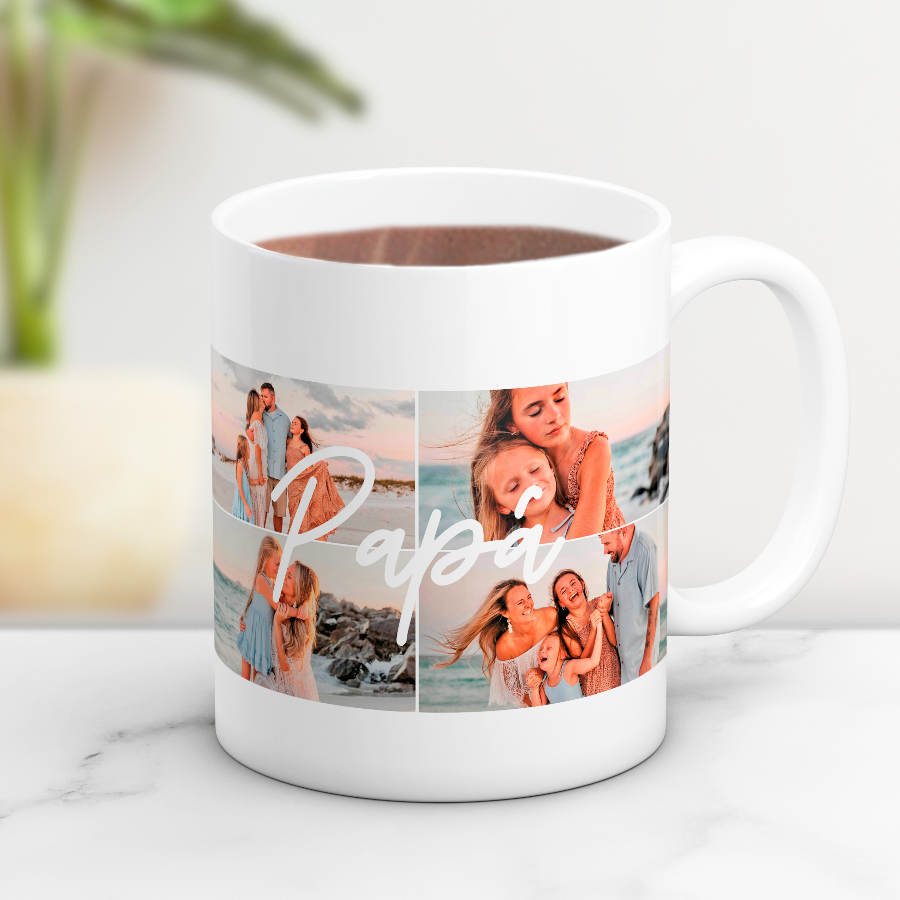 Taza "PAPÁ" collage con 4 fotos ❤️ , ¿Buscas un regalo original para tu padre? 🎁 Descubre nuestras tazas personalizadas para tu persona favorita: especiales, emotivas y listas en 48h. ¡Le encantará!