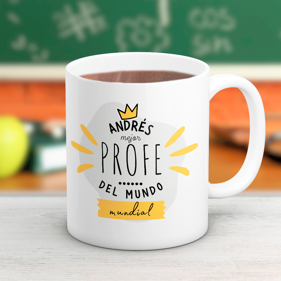 Taza Mejor Profe del mundo , ¿Buscas un regalo original de fin de curso? 🎁 Descubre nuestras tazas personalizadas para profesores: especiales, emotivas y listas en 48h. ¡Sorprende a tu profe favorito!