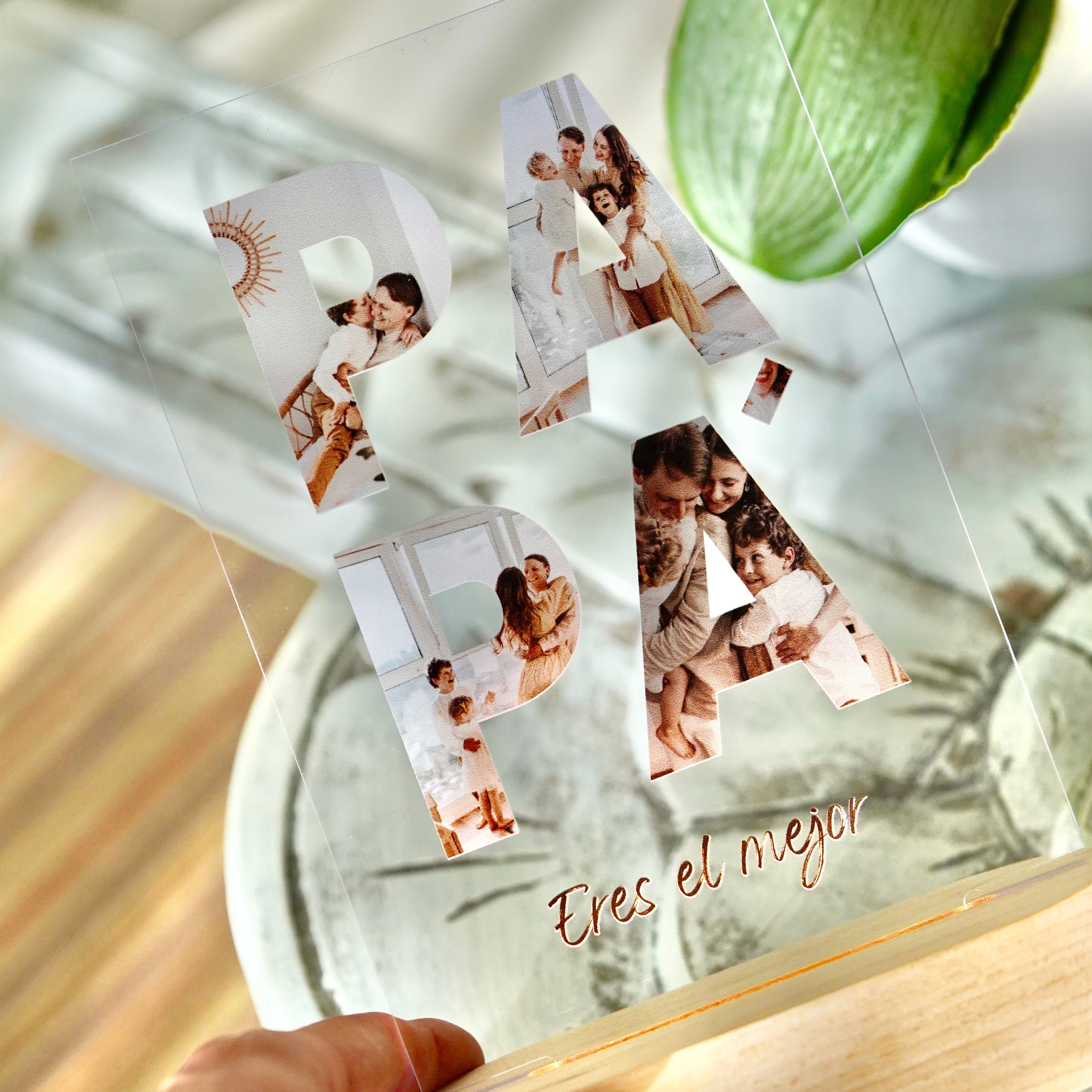 Lámpara con fotos y luz PAPÁ Y Fotos | Regalo creativo y original| Idea de regalo personalizado | Regalo día del padre | Regalo PAPÁ | Crear placa | Placa PERSONALIZADA | Placa de cristal | Regalo Original y Especial | Metacrilato | Placas con tu diseño | Regalo original | Cristal Plaque
