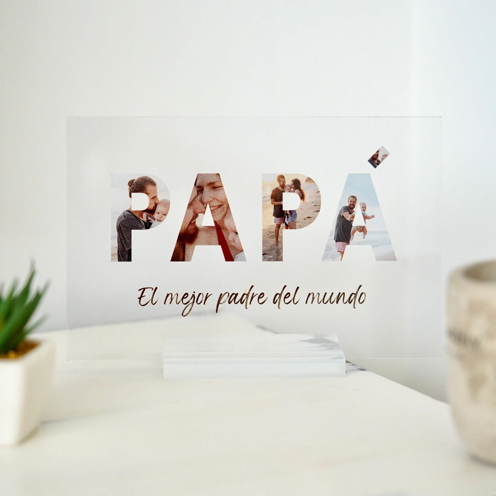 Placa personalizada con fotos y dedicatoria para Papá | Cristal Plaque | | idea de regalo | regalo especial y original | día del padre