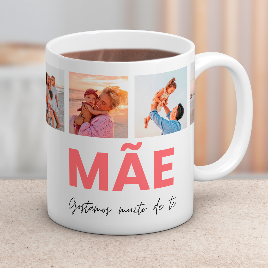 Caneca Mãe na parte inferior e 4 fotos na parte superior
