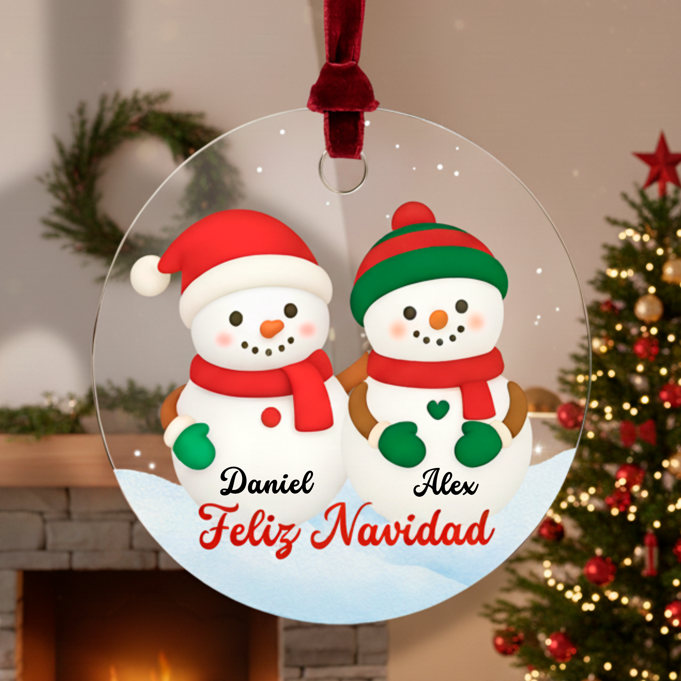 Adorno Navidad personalizado, muñecos de nieve
