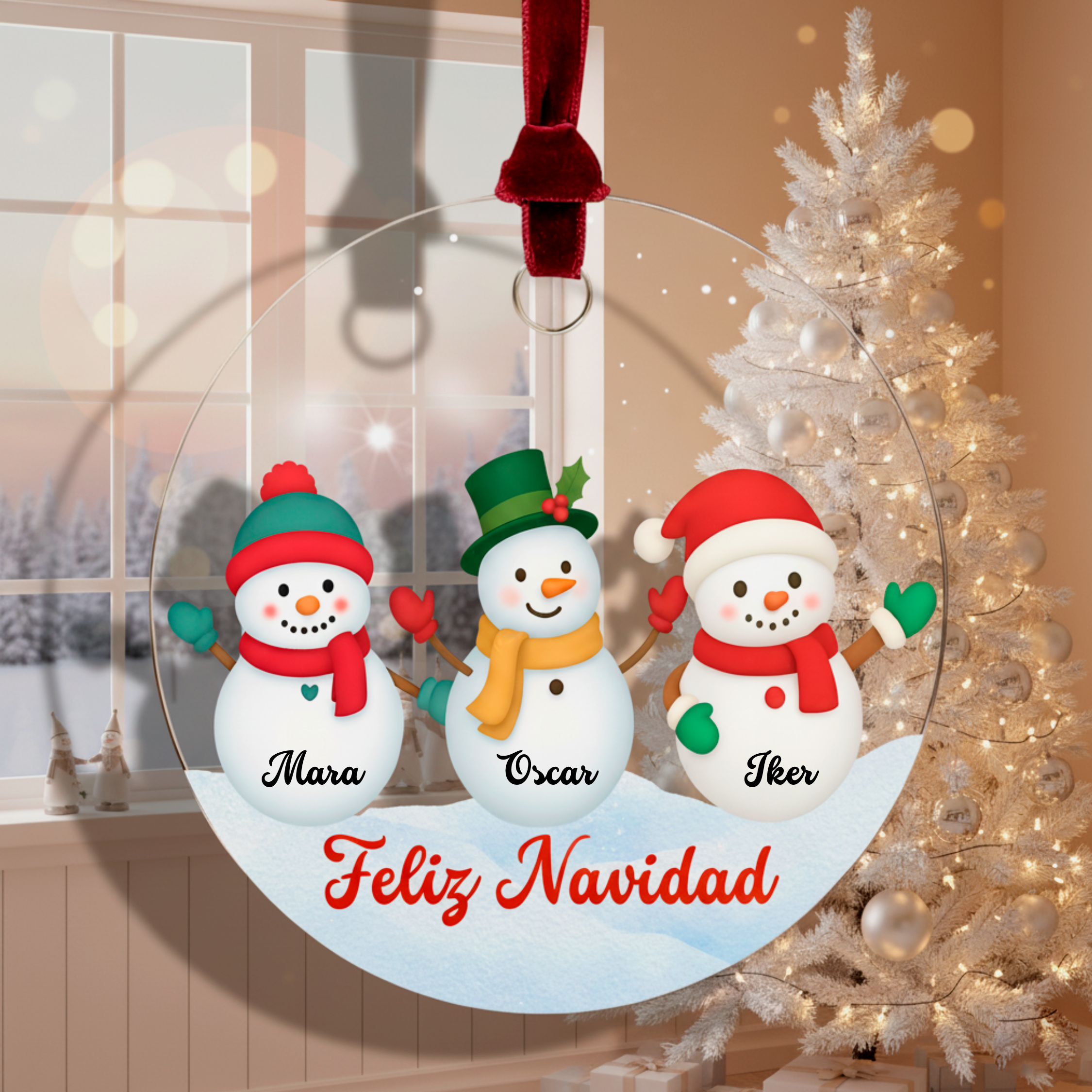Adorno Navidad personalizado, muñecos de nieve