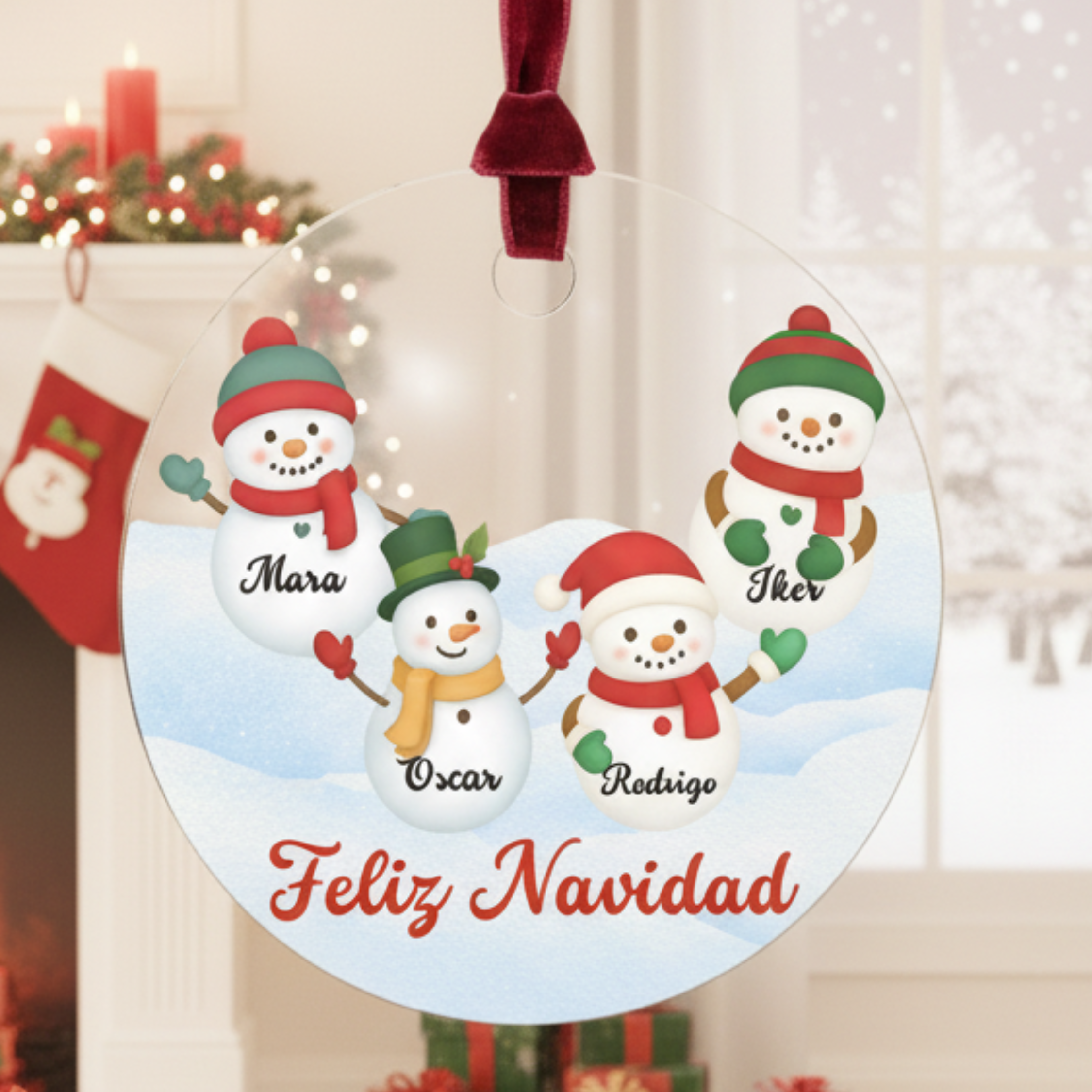 Adorno Navidad personalizado, muñecos de nieve
