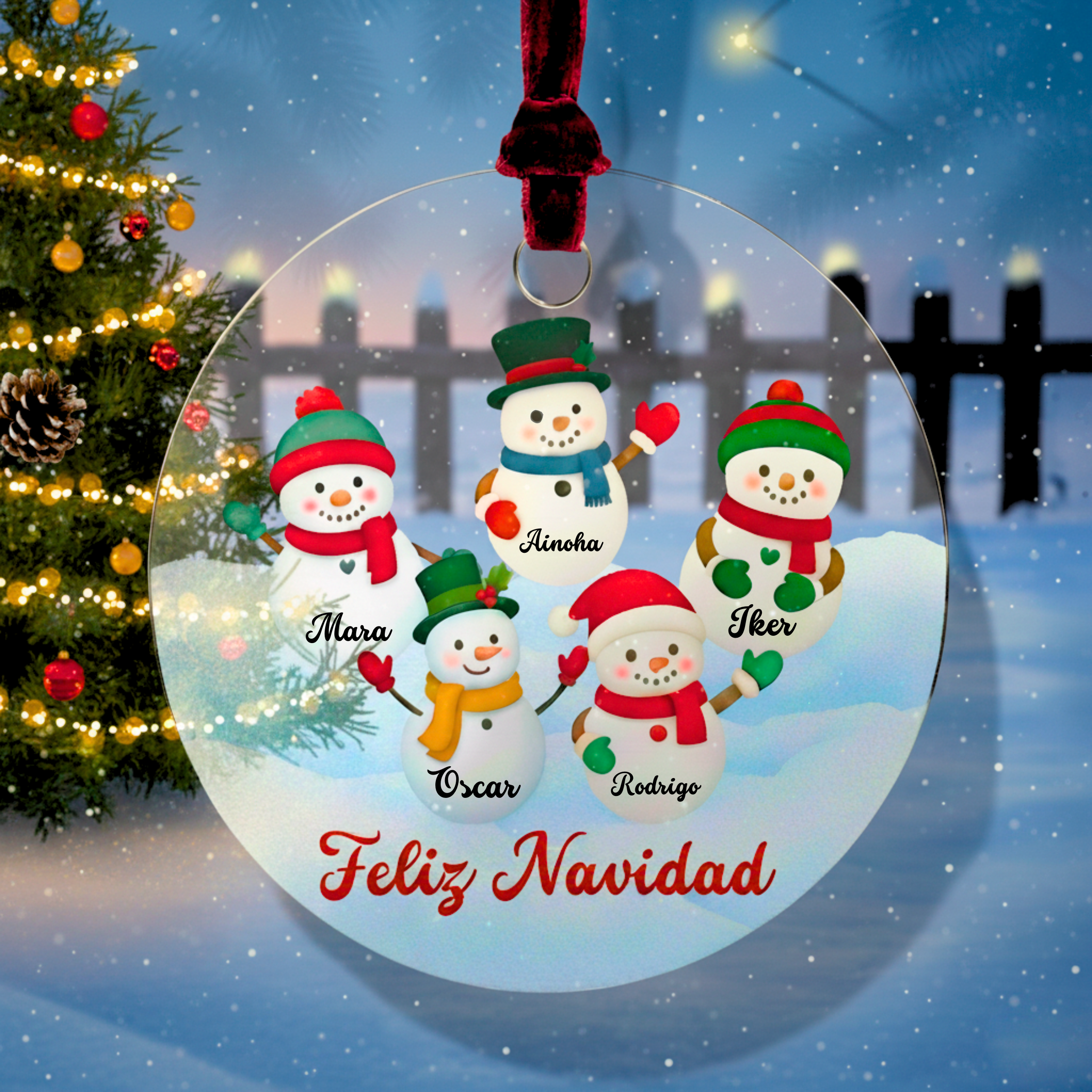Adorno Navidad personalizado, muñecos de nieve