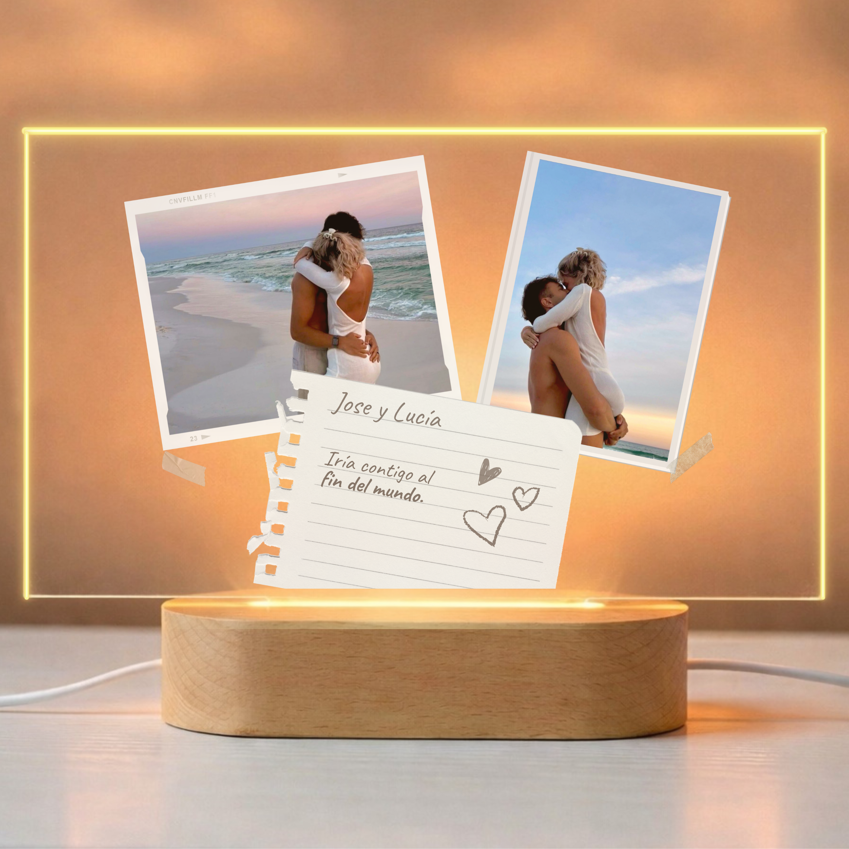 Lámpara con fotos y nota