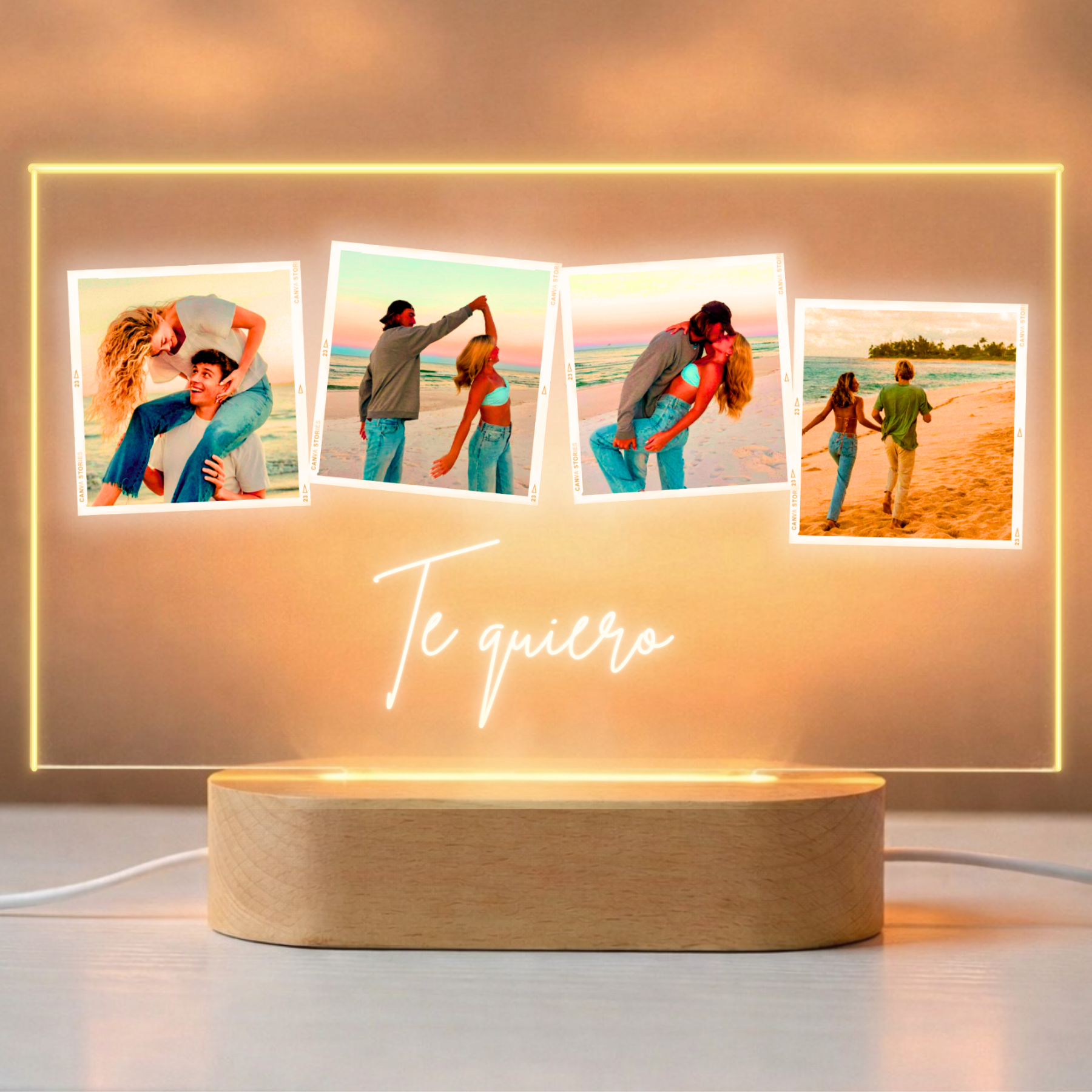 Lámpara Personalizada con 4 Fotos y Texto para Parejas