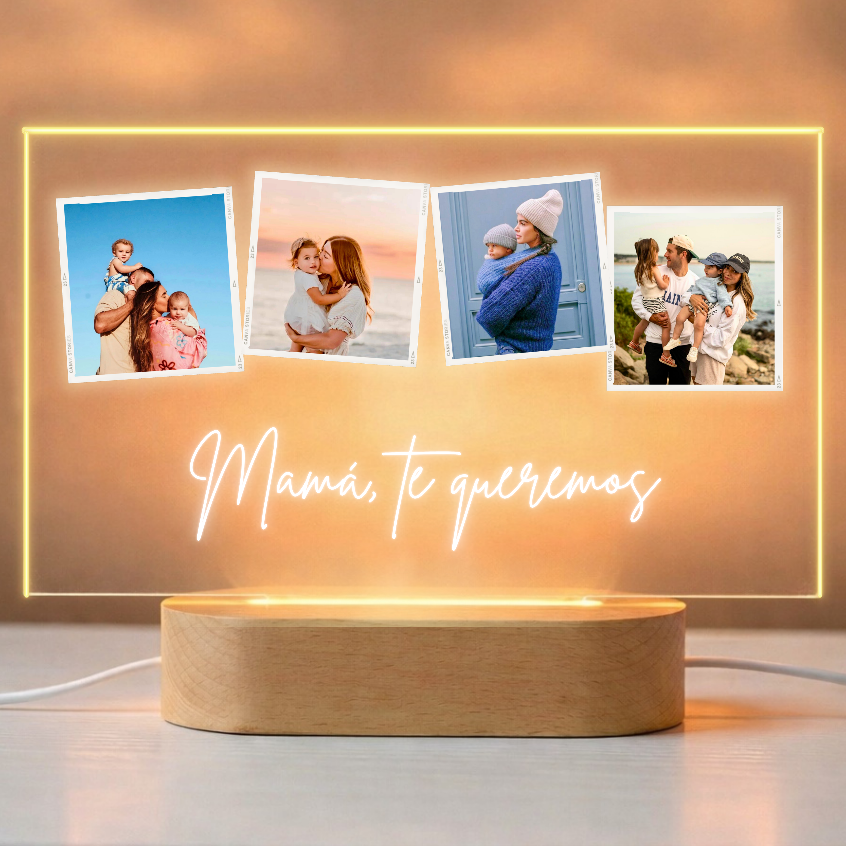Lámpara con 4 fotos y texto día de la madre
